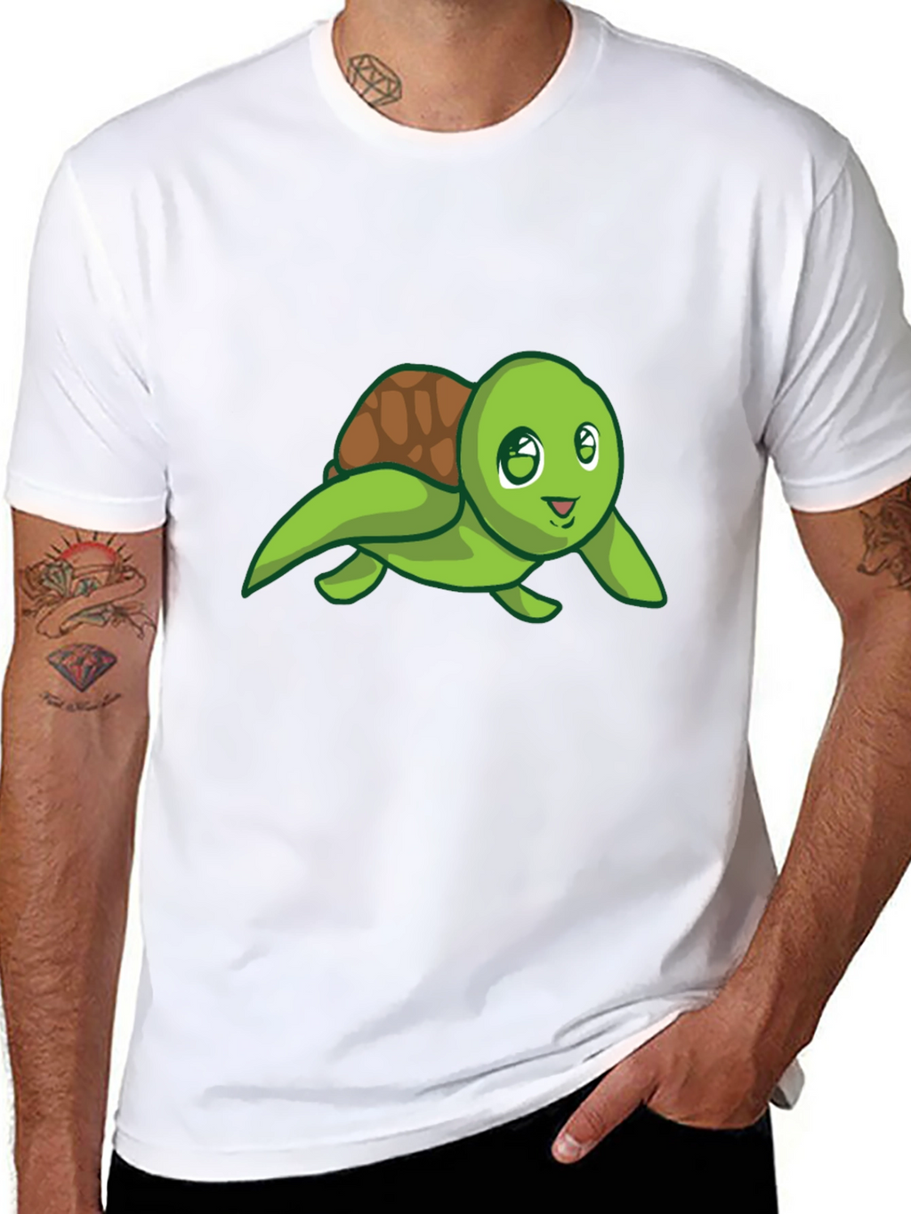 Cute Turtle Graphic Tee - Black Cotton T-Shirt