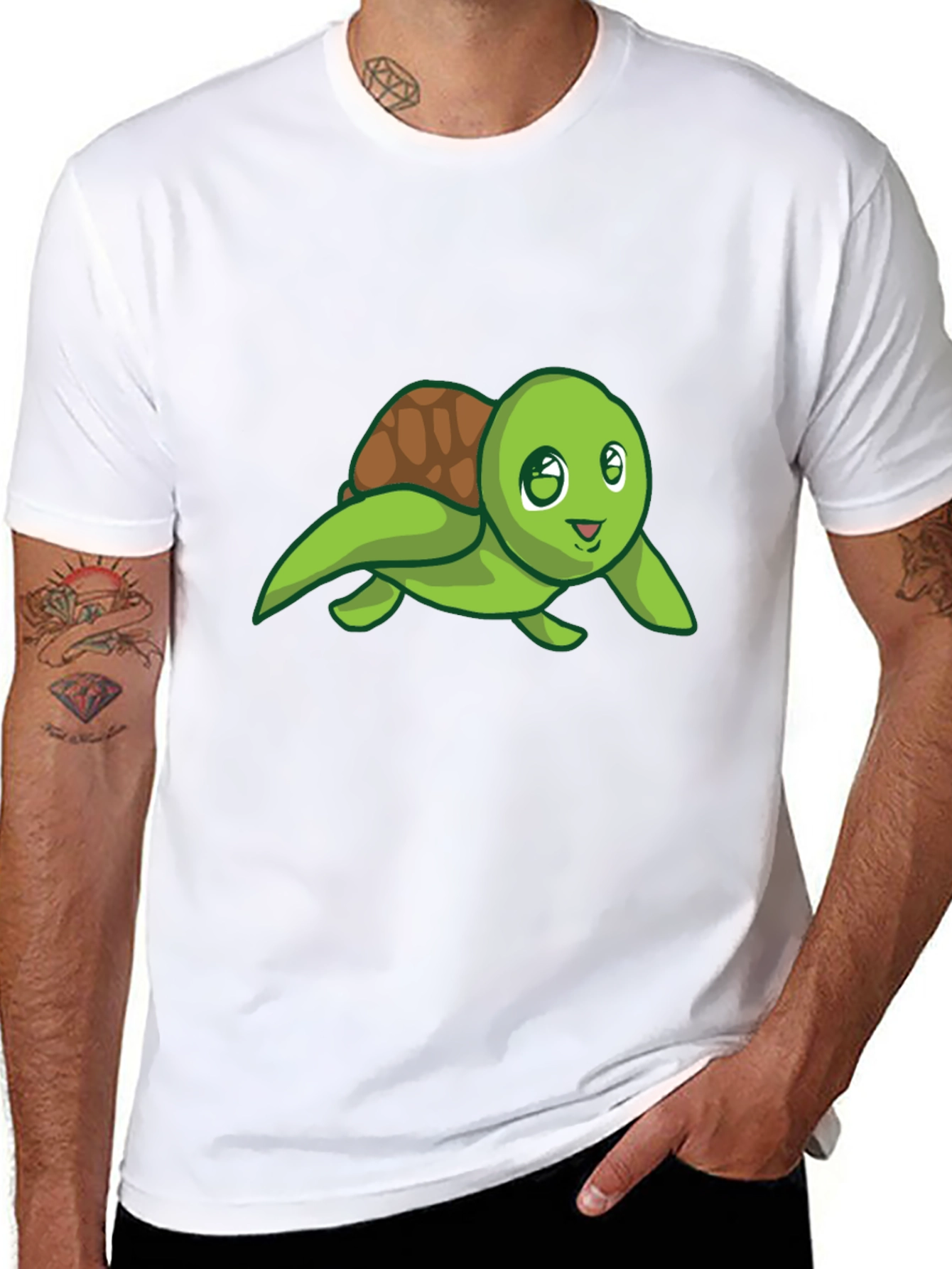 Cute Turtle Graphic Tee - Black Cotton T-Shirt
