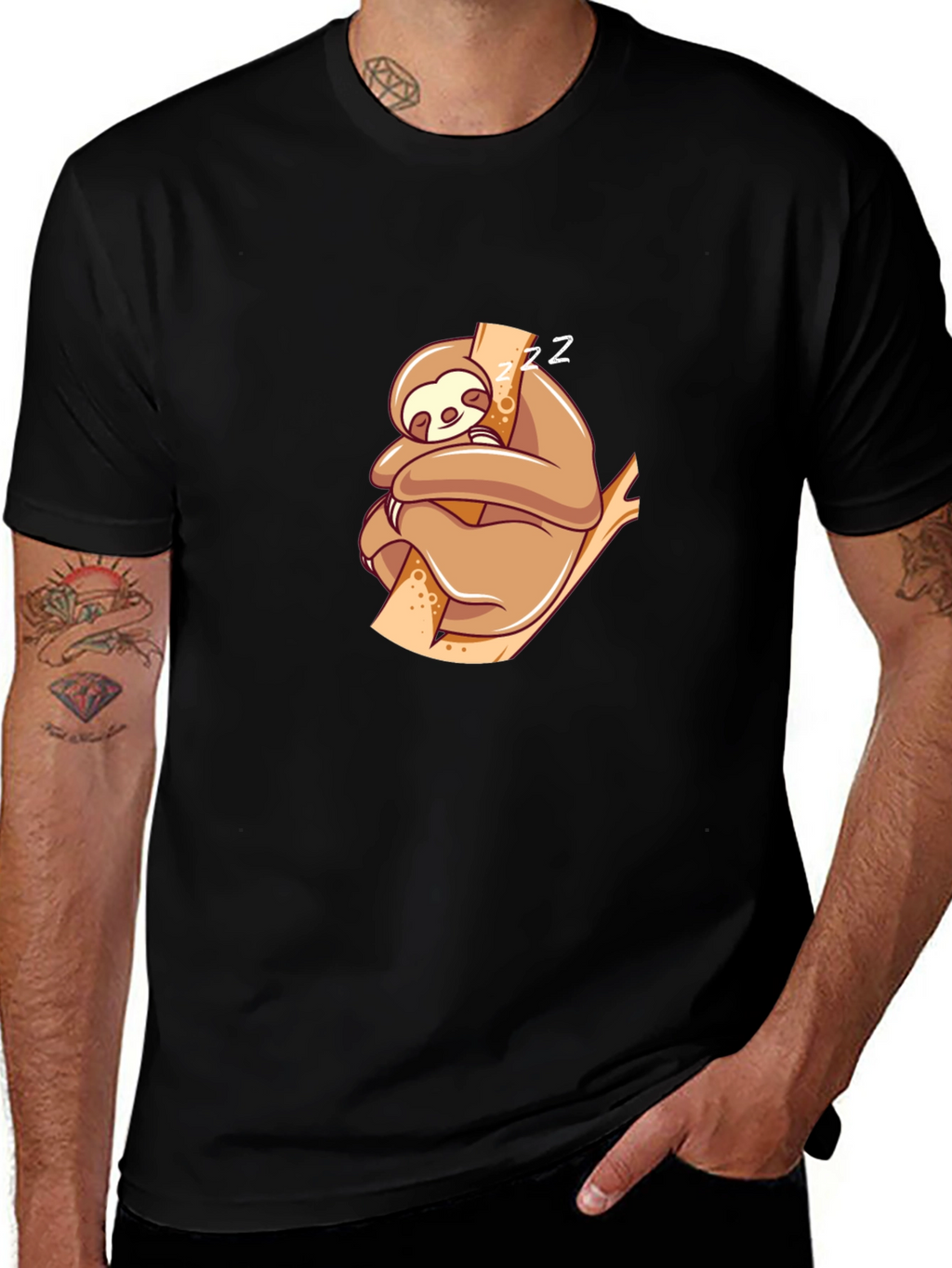 Cute Sloth Nap T-Shirt - Black