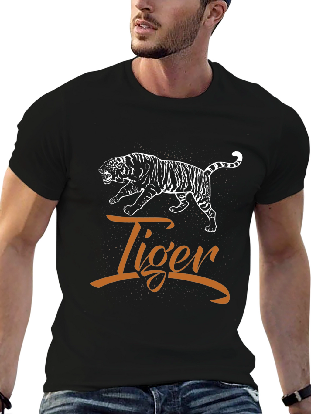 Tiger Graphic Print Tee - Unisex Black Cotton Shirt