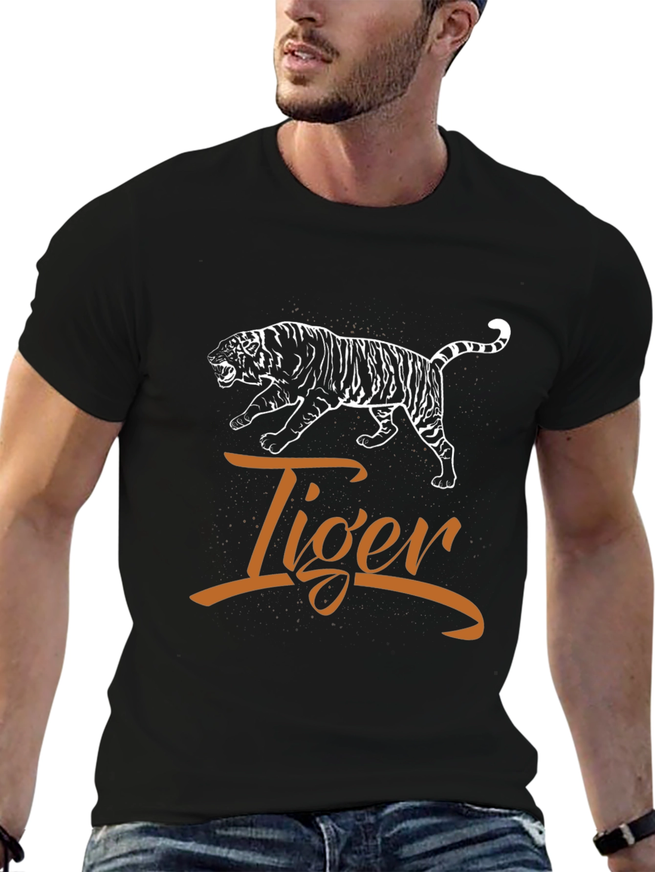 Tiger Graphic Print Tee - Unisex Black Cotton Shirt