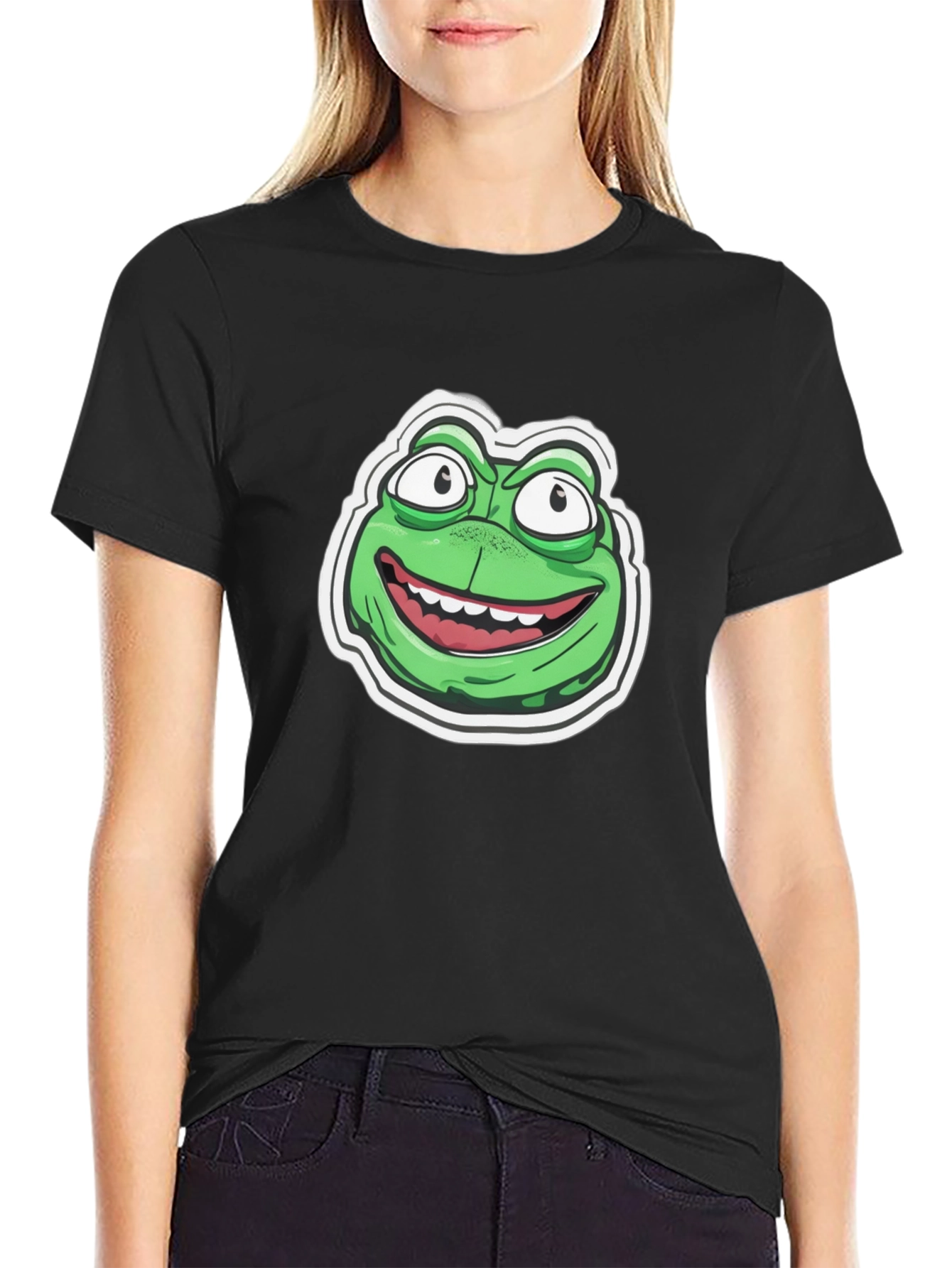 Frog Cartoon Graphic Black T-Shirt