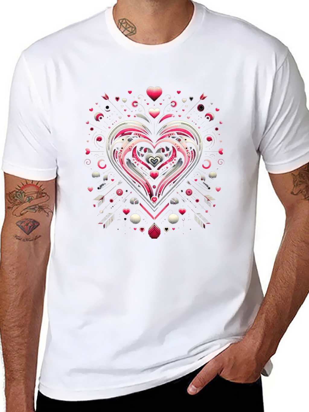 Heart Arrow Valentines Day Graphic Black T-Shirt