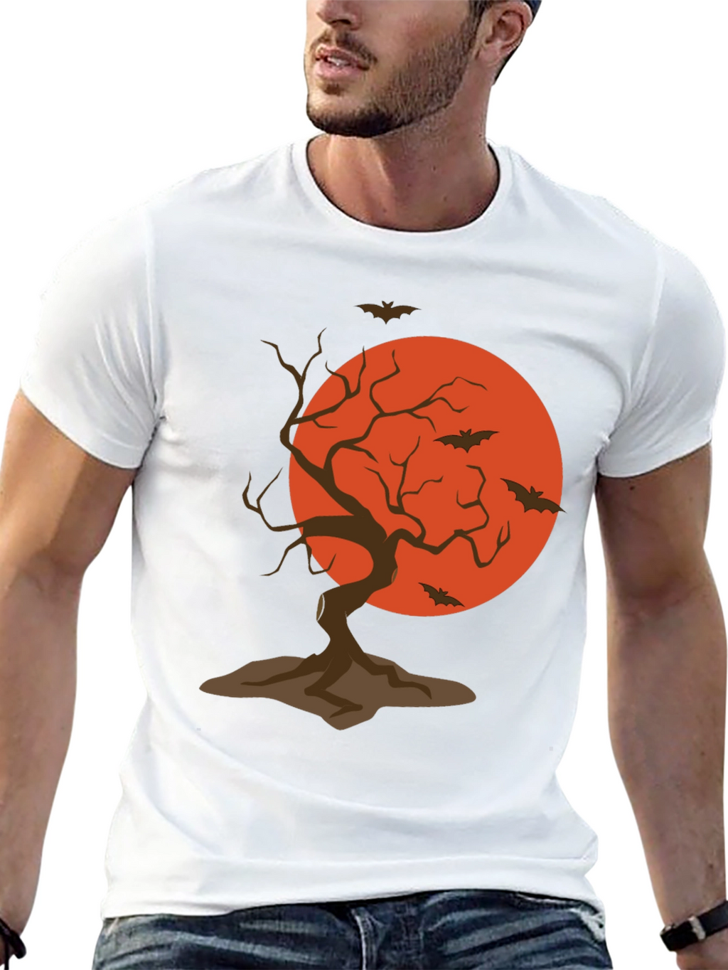 Halloween Tree and Bats Graphic T-Shirt