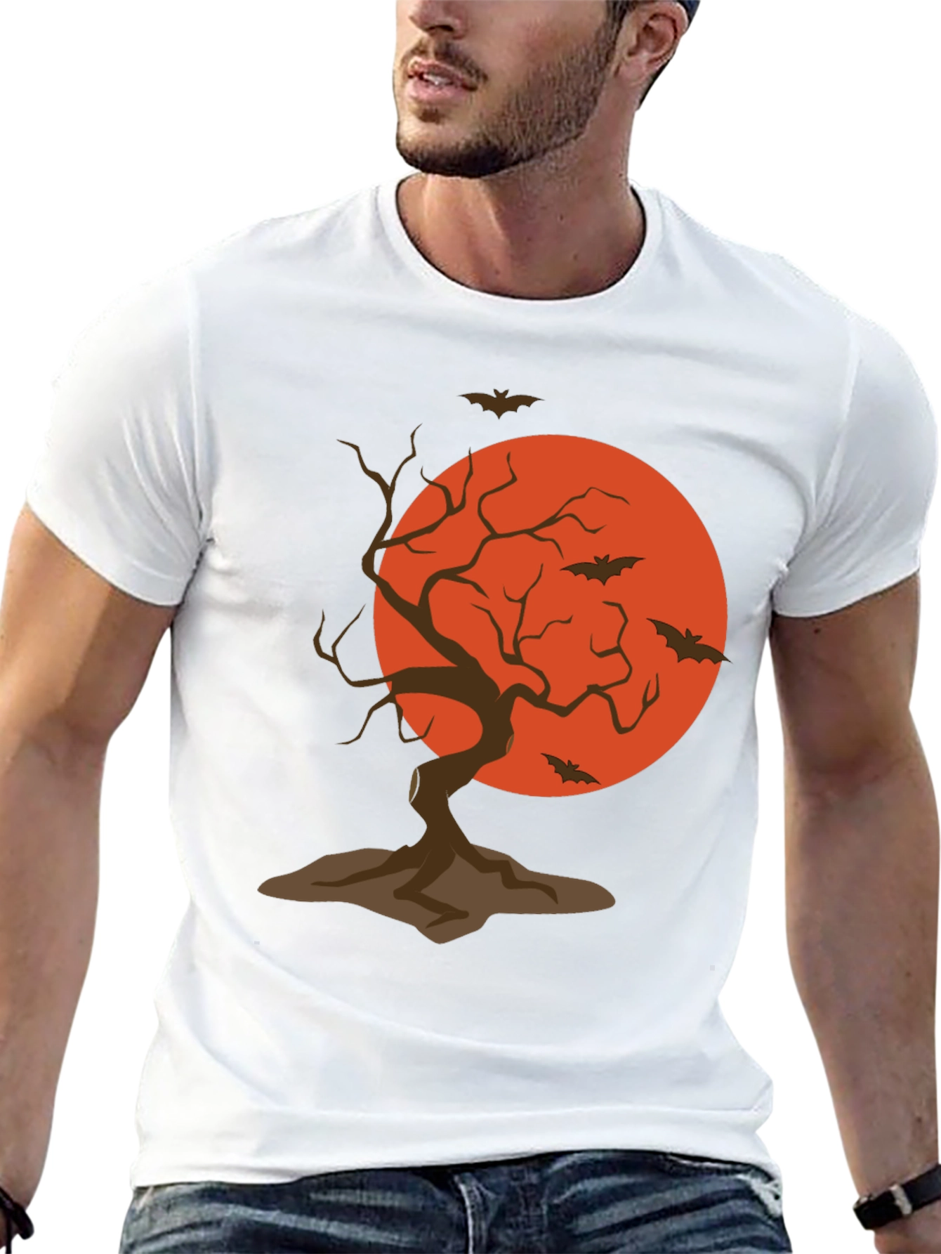 Halloween Tree and Bats Graphic T-Shirt