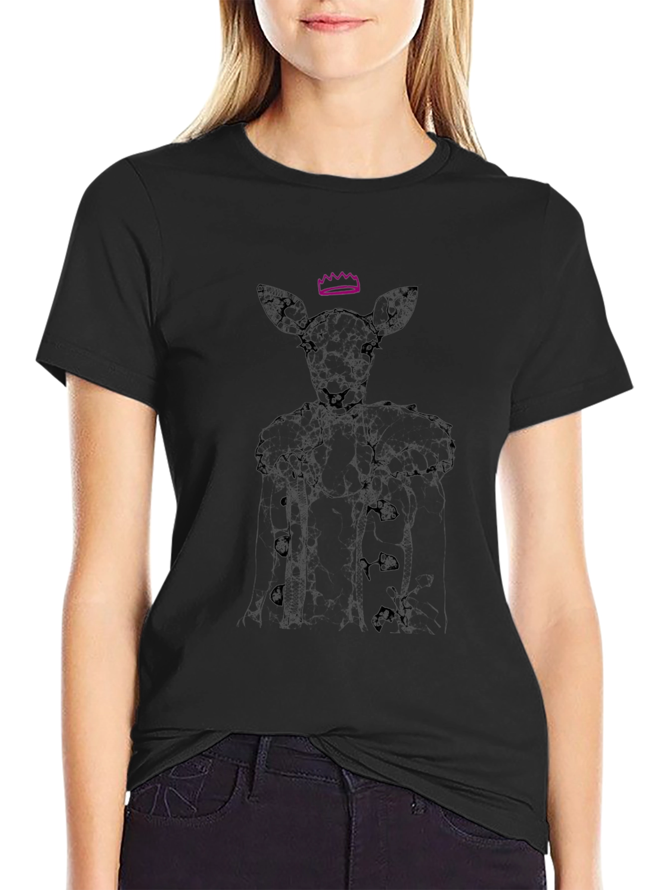 Deer Queen Graphic T-Shirt - Black Unique Design
