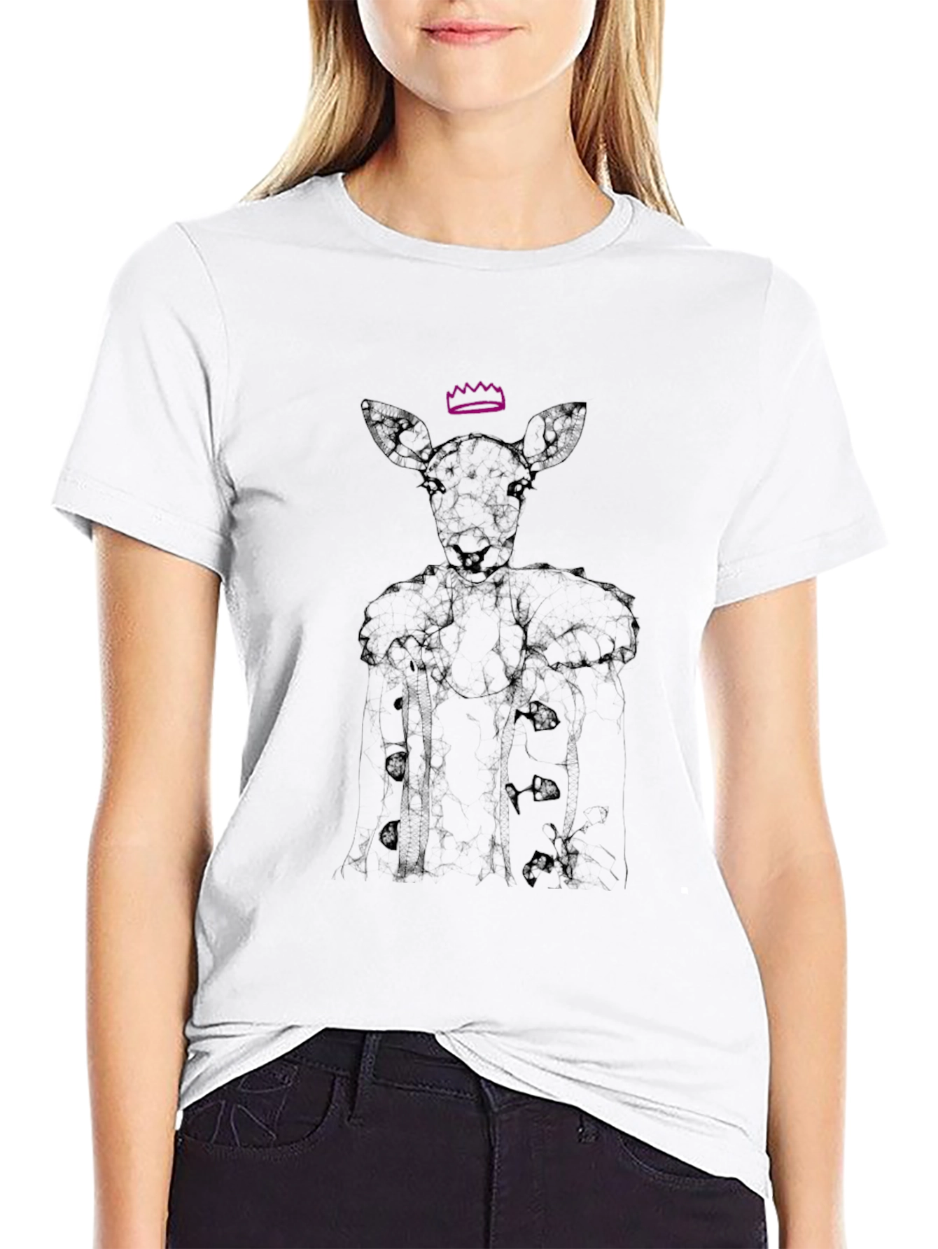 Deer Queen Graphic T-Shirt - Black Unique Design