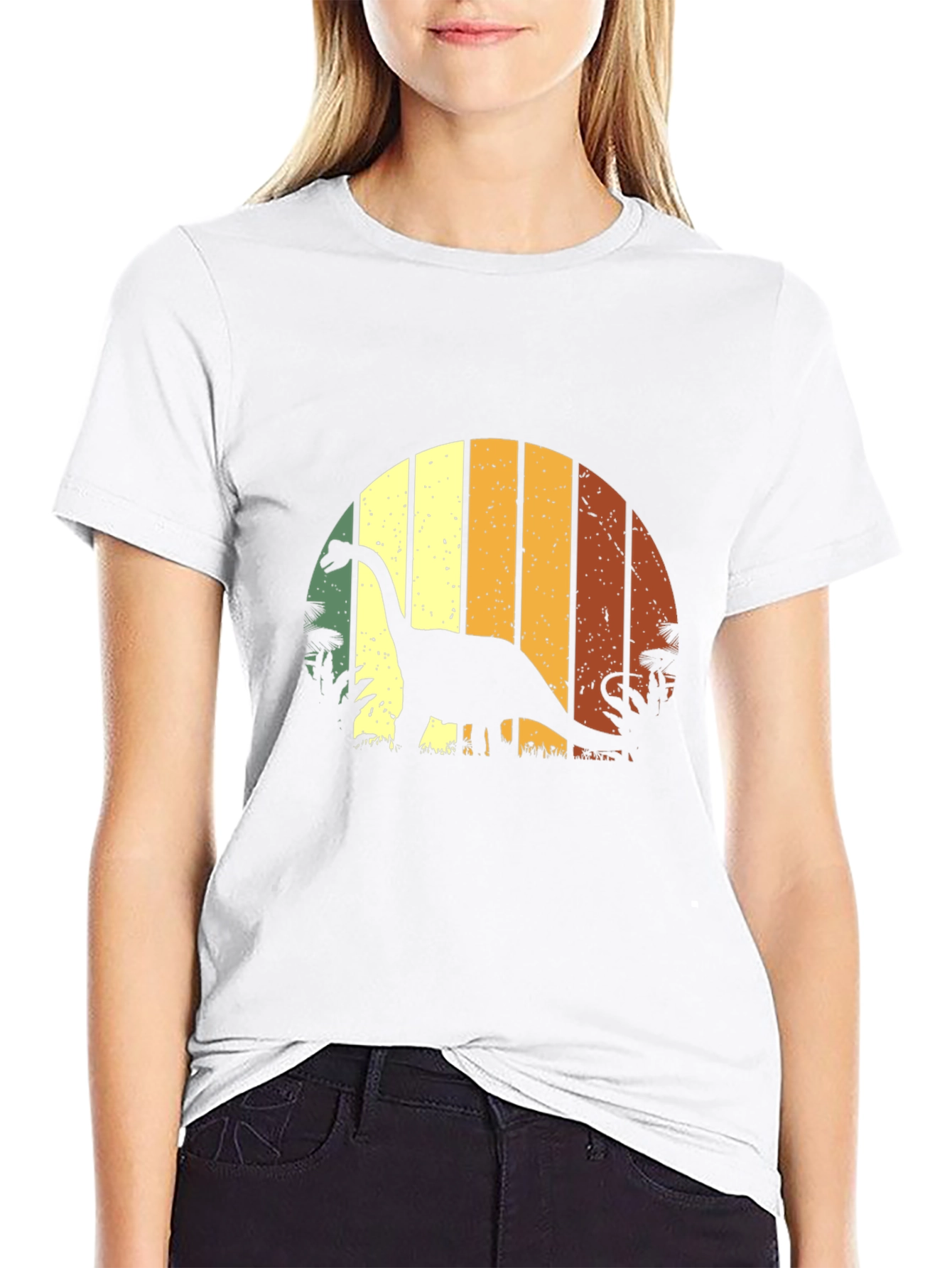 Retro Dinosaur Sunset Graphic T-Shirt