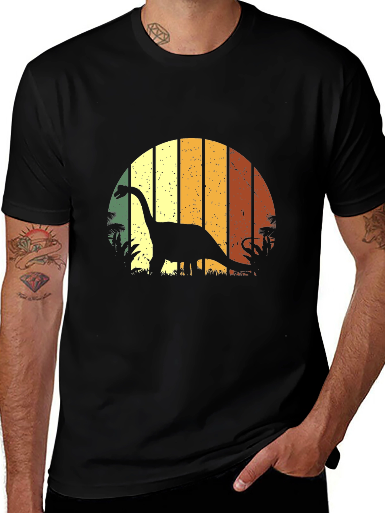 Retro Dinosaur Sunset Graphic T-Shirt