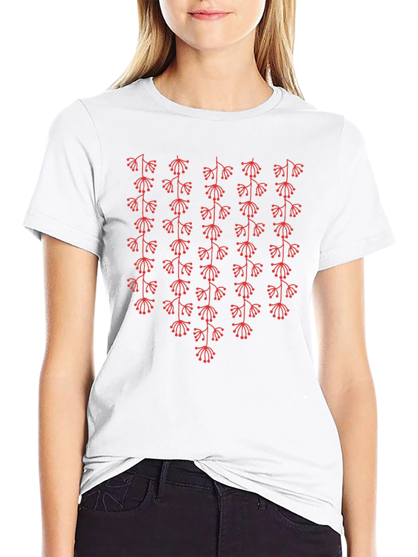 Mens Black T-Shirt with Red Floral Pattern