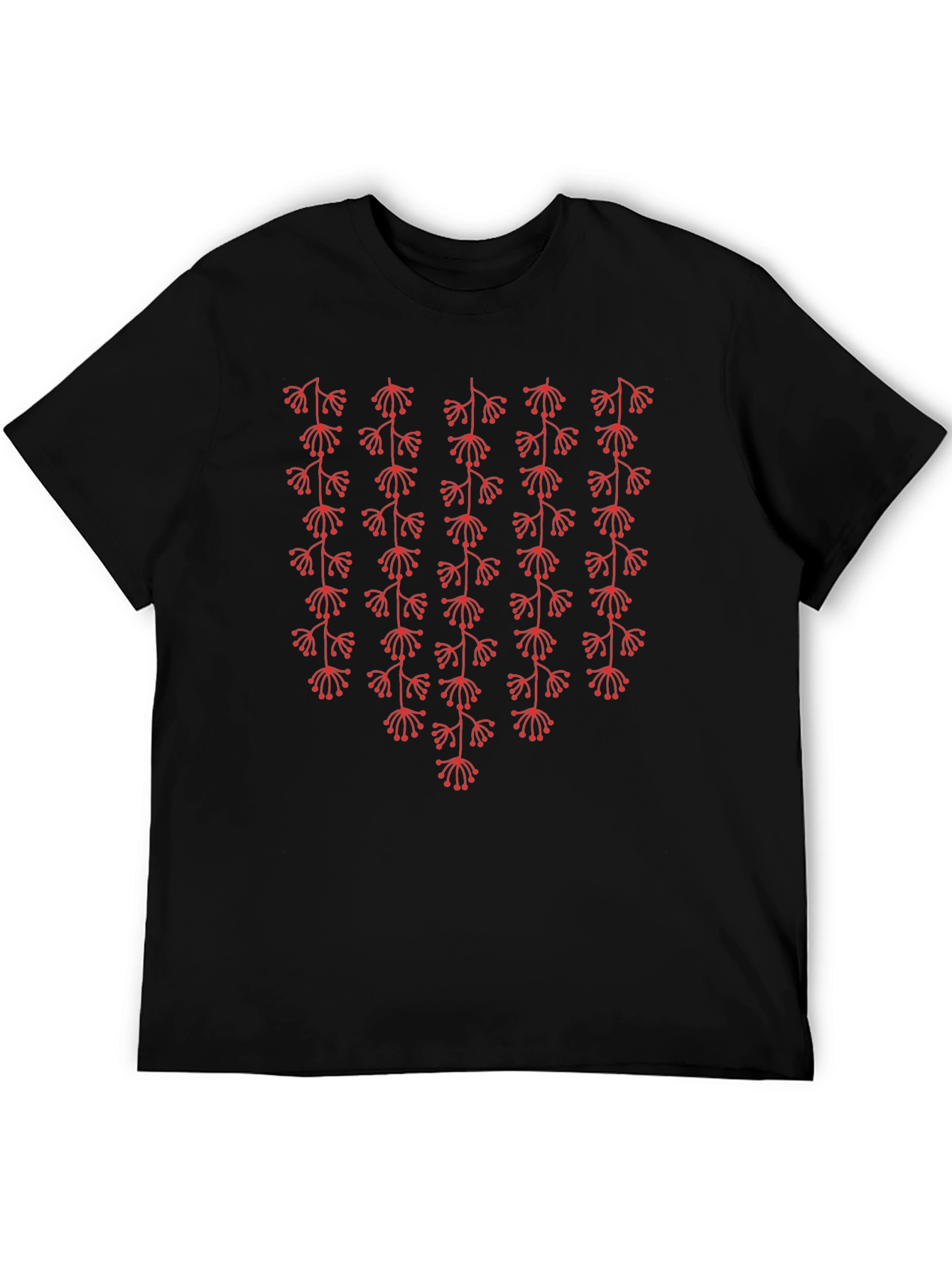 Mens Black T-Shirt with Red Floral Pattern