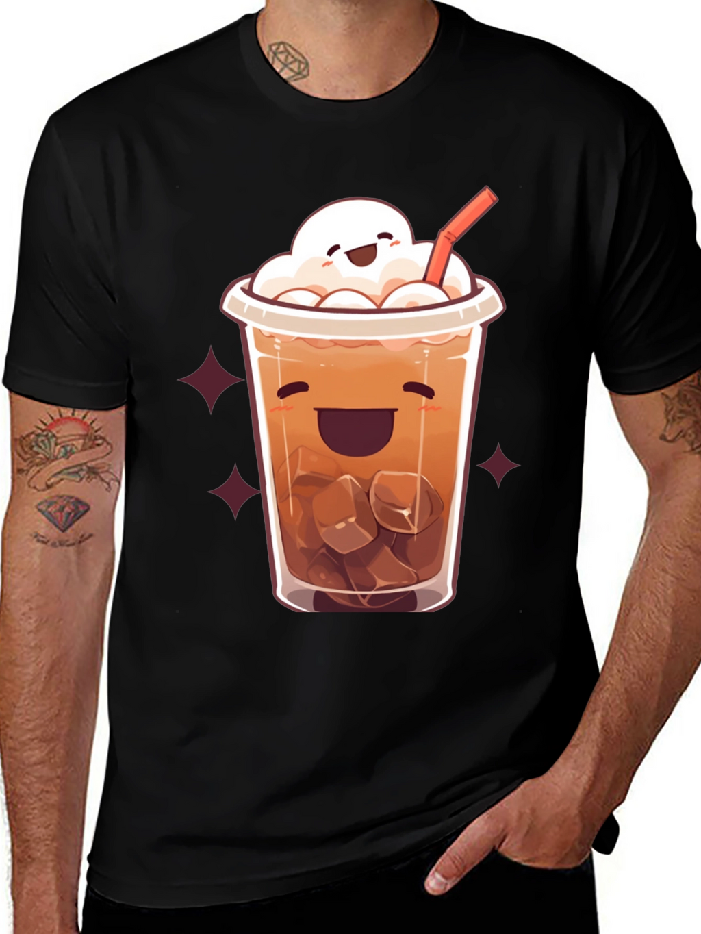 Cute Cartoon Iced Coffee Graphic T-Shirt