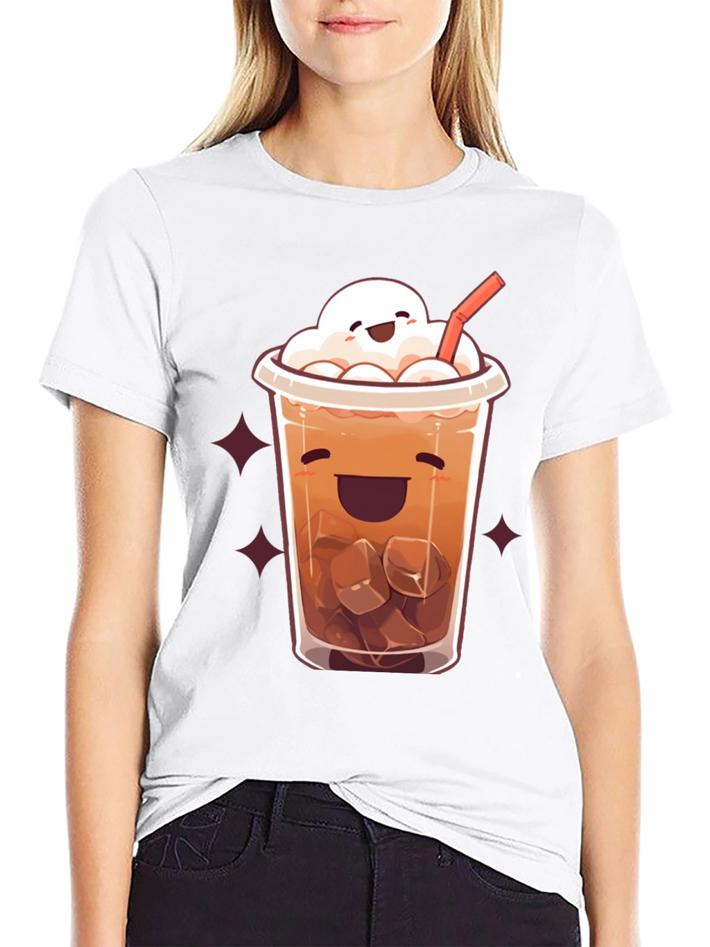 Cute Cartoon Iced Coffee Graphic T-Shirt