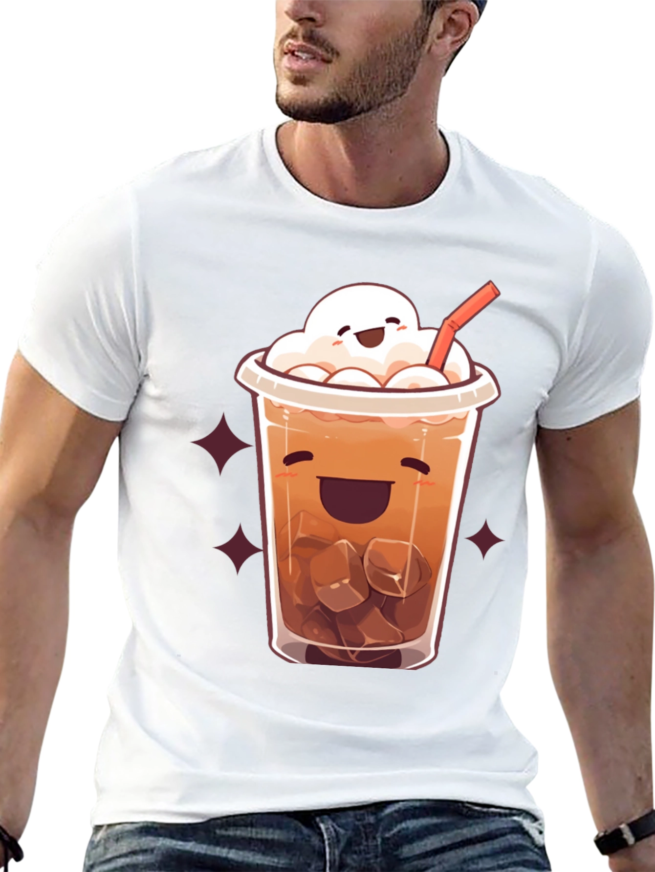Cute Cartoon Iced Coffee Graphic T-Shirt