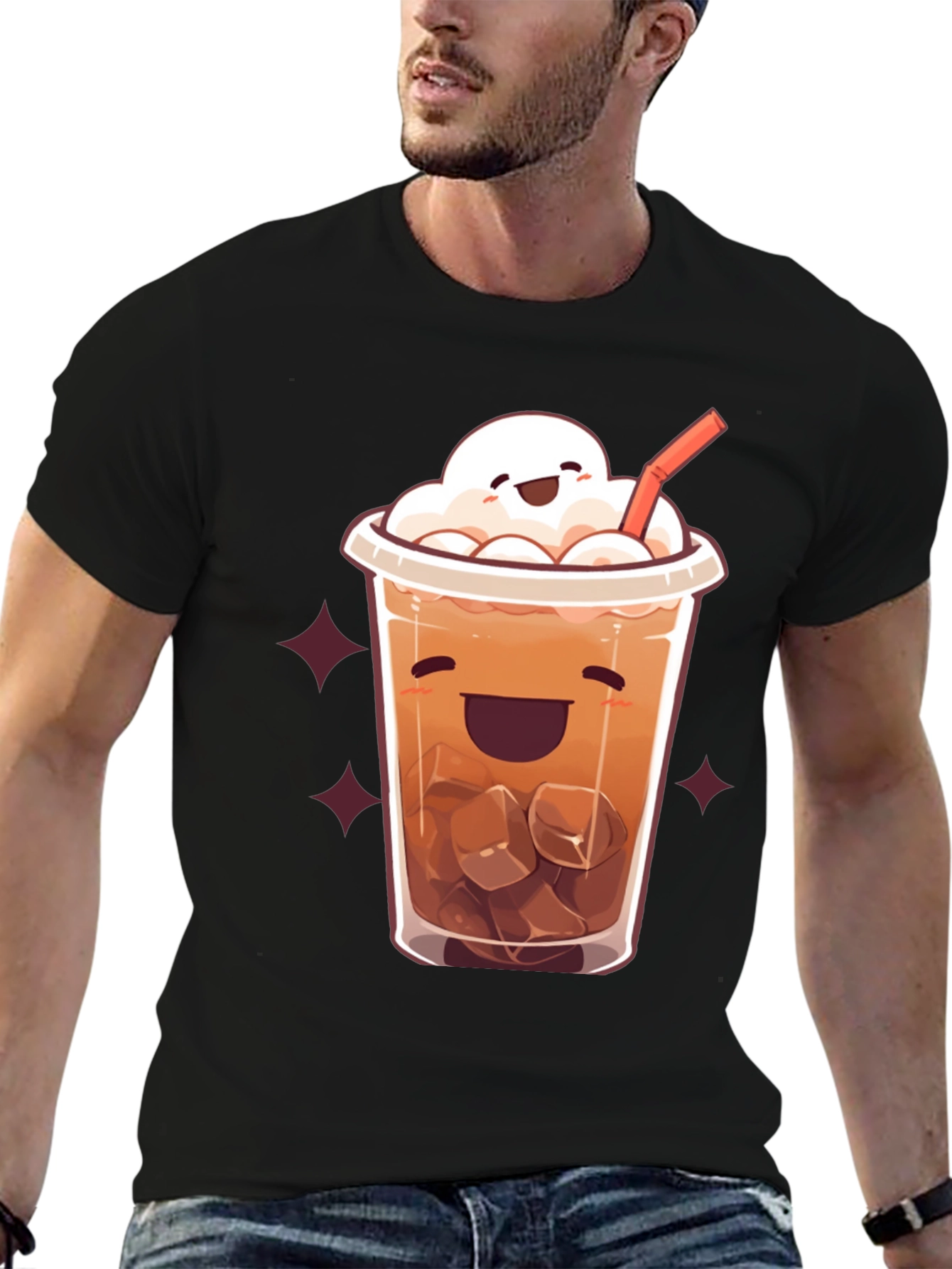 Cute Cartoon Iced Coffee Graphic T-Shirt