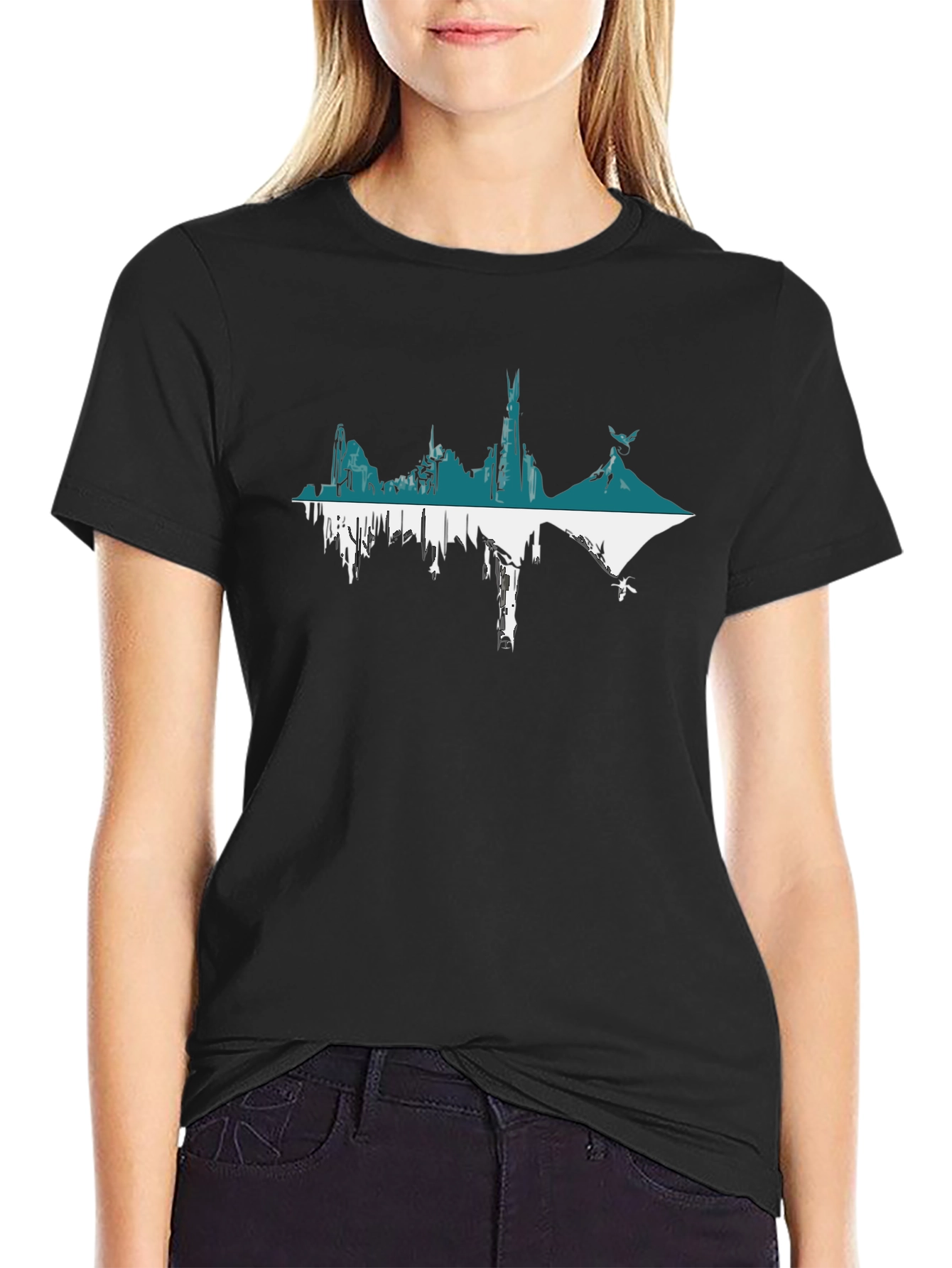 Mountain City Graphic Tee - Black Cotton Blend T-Shirt