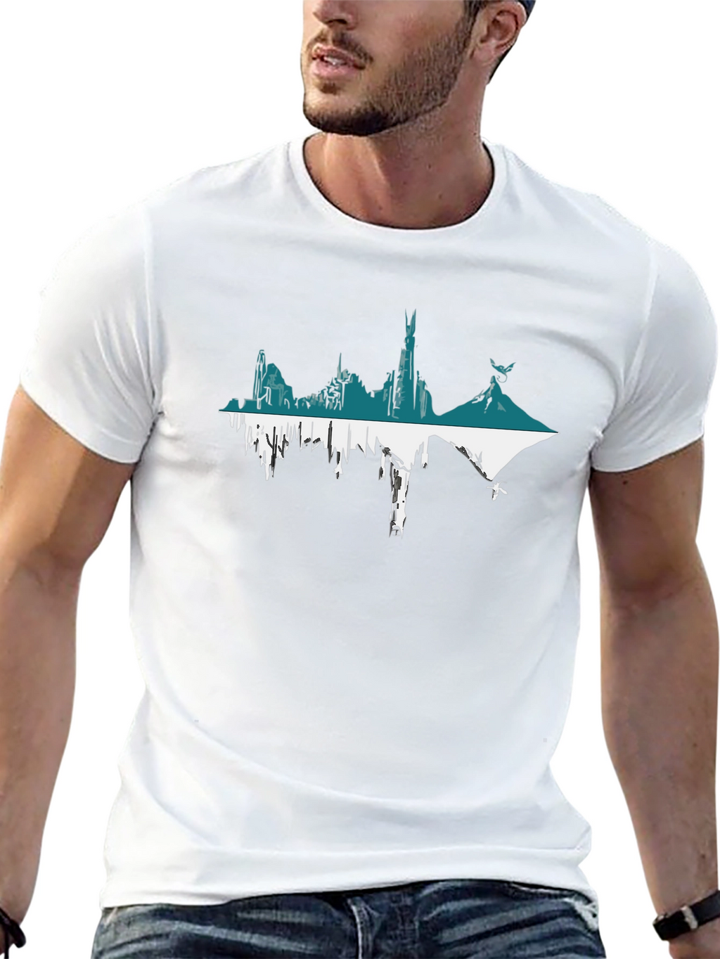 Mountain City Graphic Tee - Black Cotton Blend T-Shirt