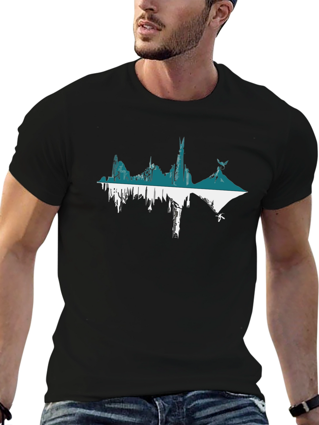 Mountain City Graphic Tee - Black Cotton Blend T-Shirt