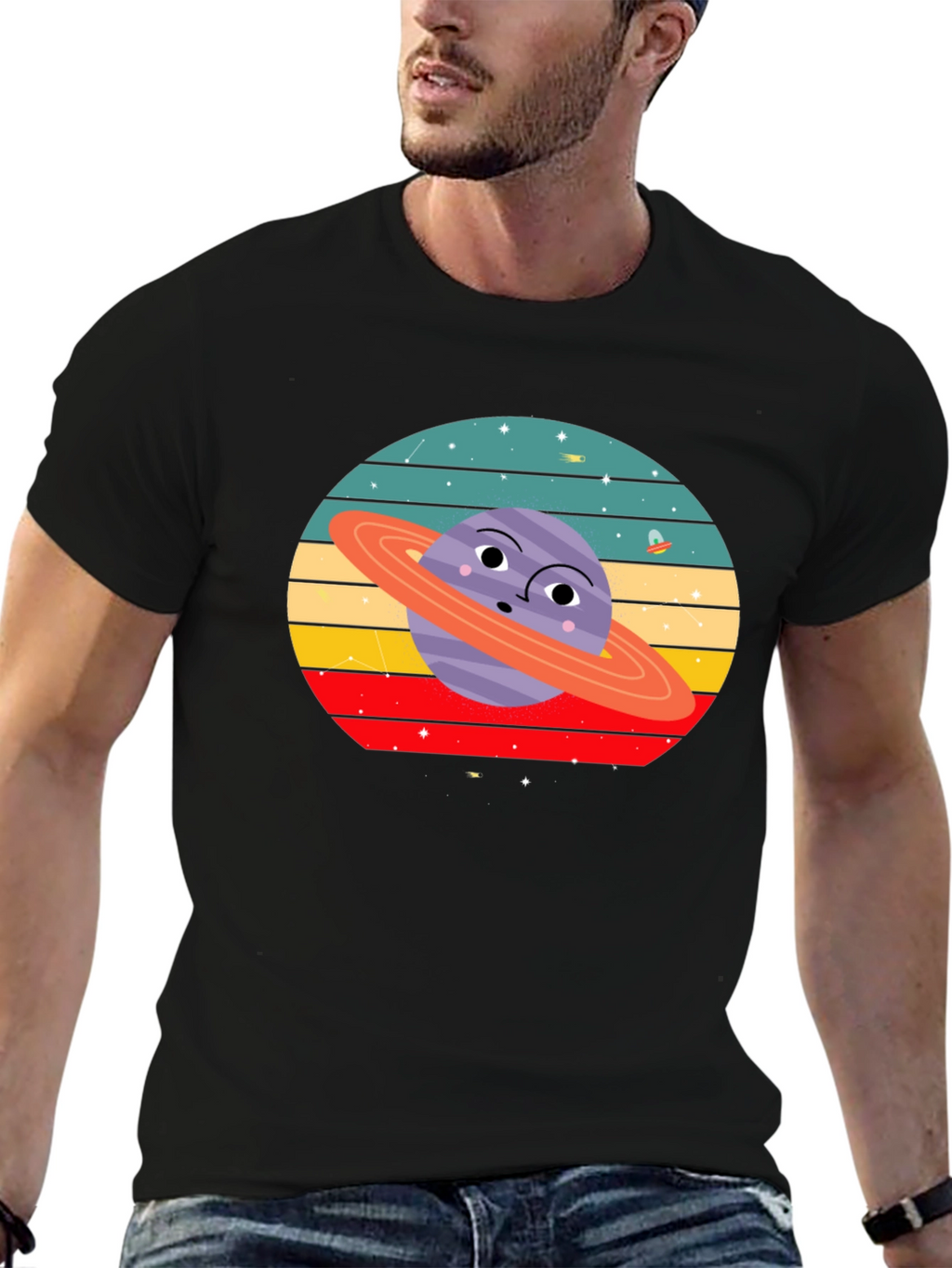 Retro Saturn Graphic Tee - Unique Planet Design