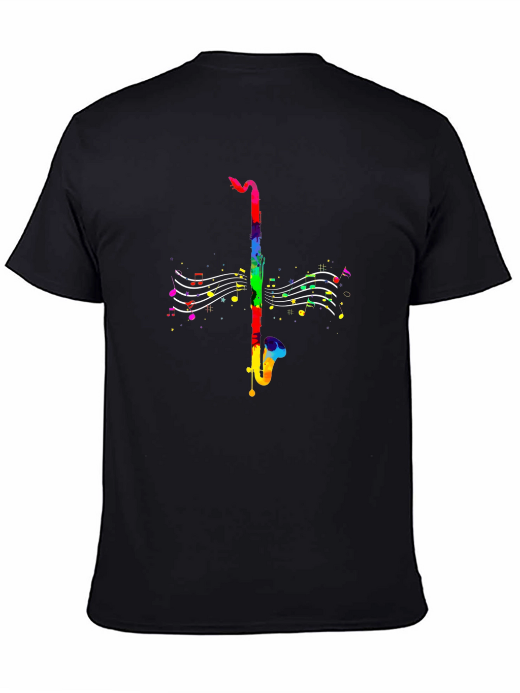 Rainbow Saxophone Music T-Shirt - Black Cotton Tee
