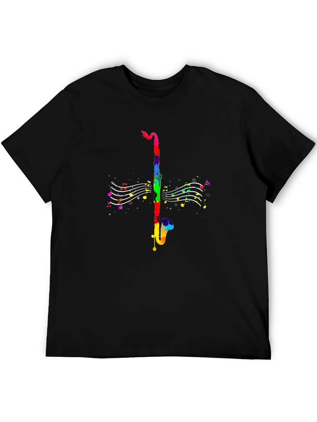 Rainbow Saxophone Music T-Shirt - Black Cotton Tee