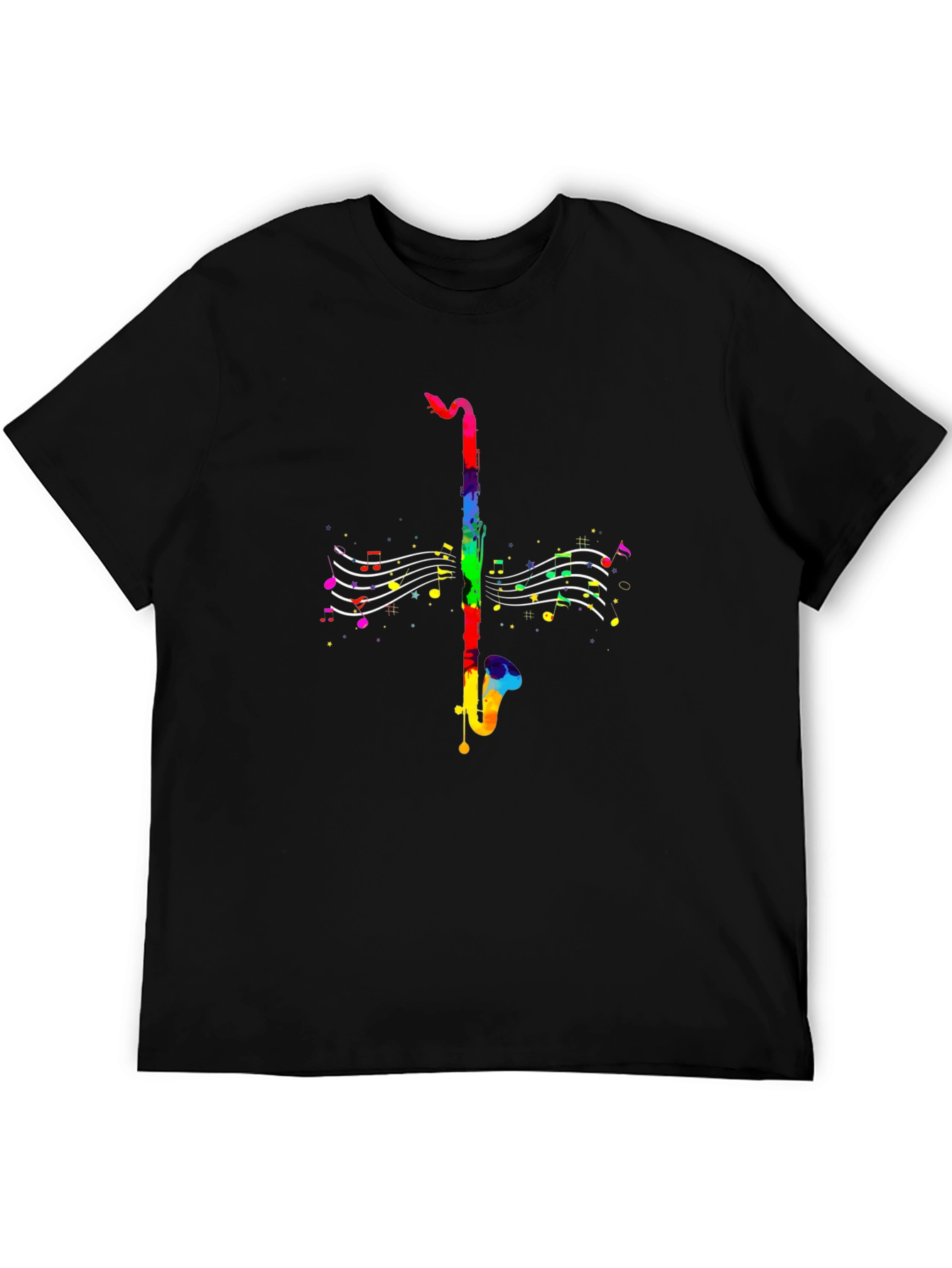 Rainbow Saxophone Music T-Shirt - Black Cotton Tee