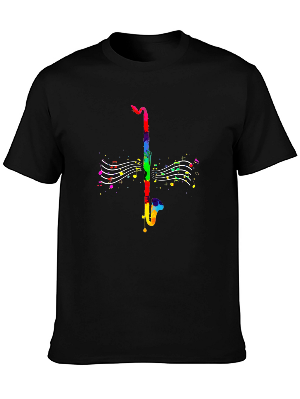 Rainbow Saxophone Music T-Shirt - Black Cotton Tee