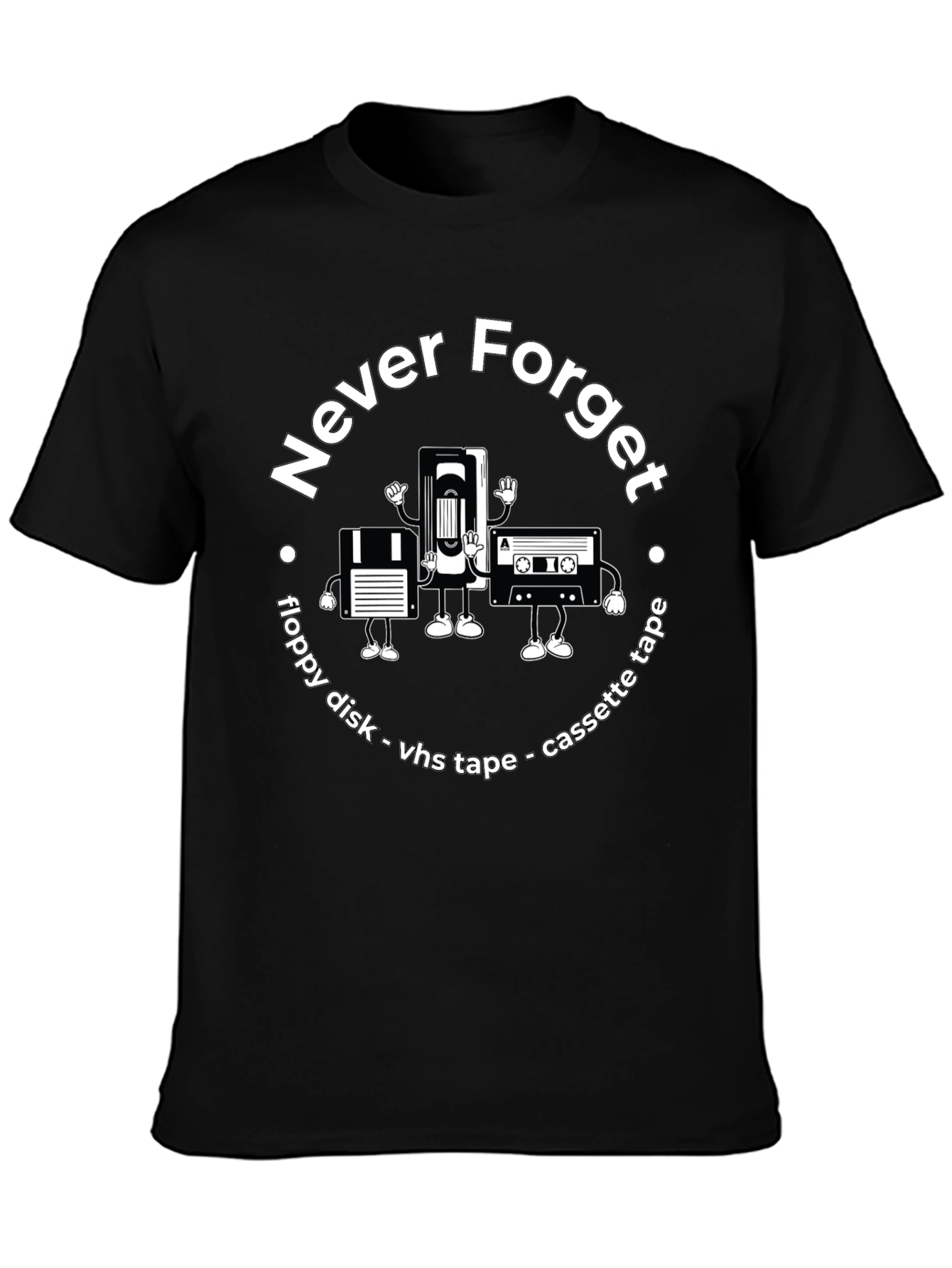 Retro Never Forget Floppy Disk VHS Tape Cassette Tape T-Shirt