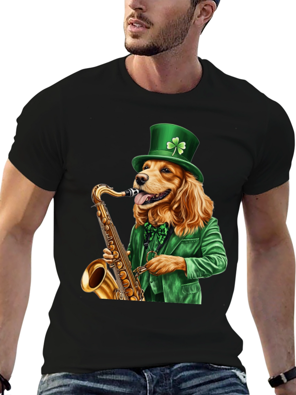 Dog Saxophone St Patricks Day T-Shirt