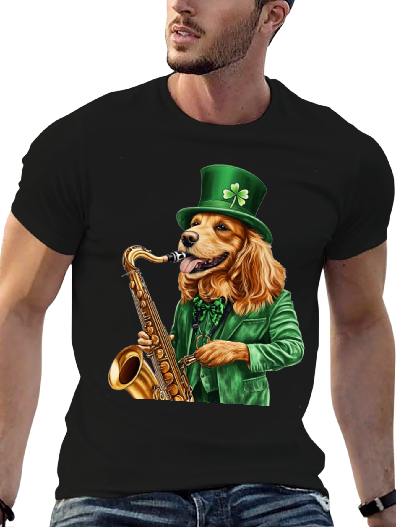Dog Saxophone St Patricks Day T-Shirt