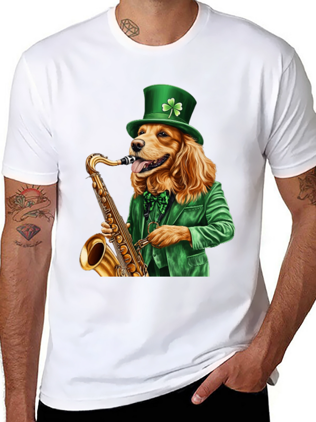 Dog Saxophone St Patricks Day T-Shirt