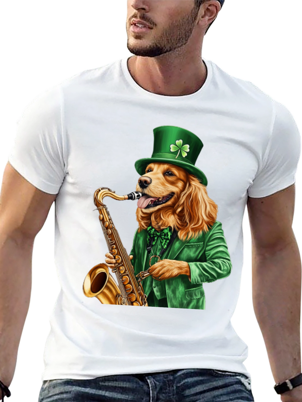 Dog Saxophone St Patricks Day T-Shirt