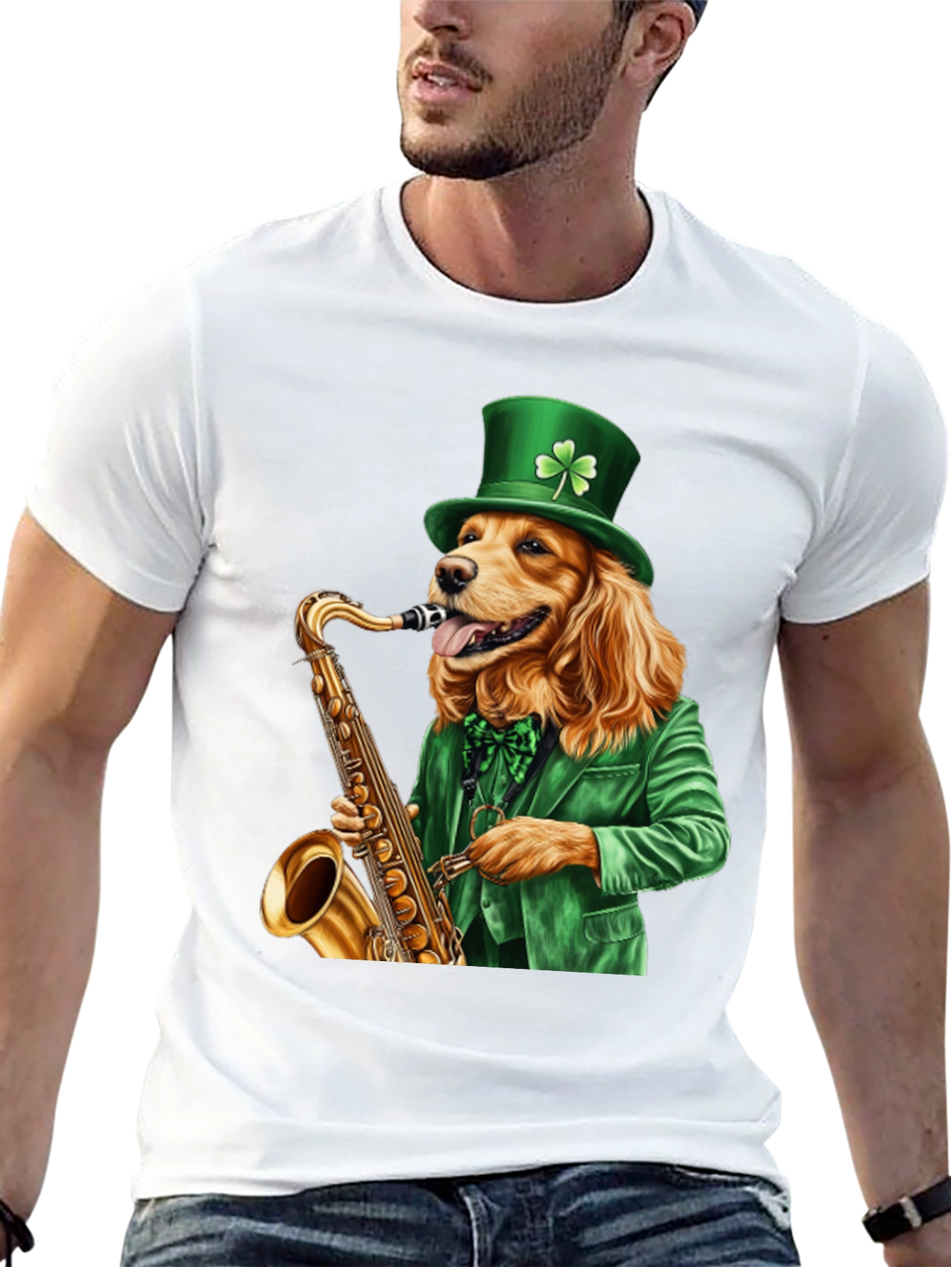 Dog Saxophone St Patricks Day T-Shirt