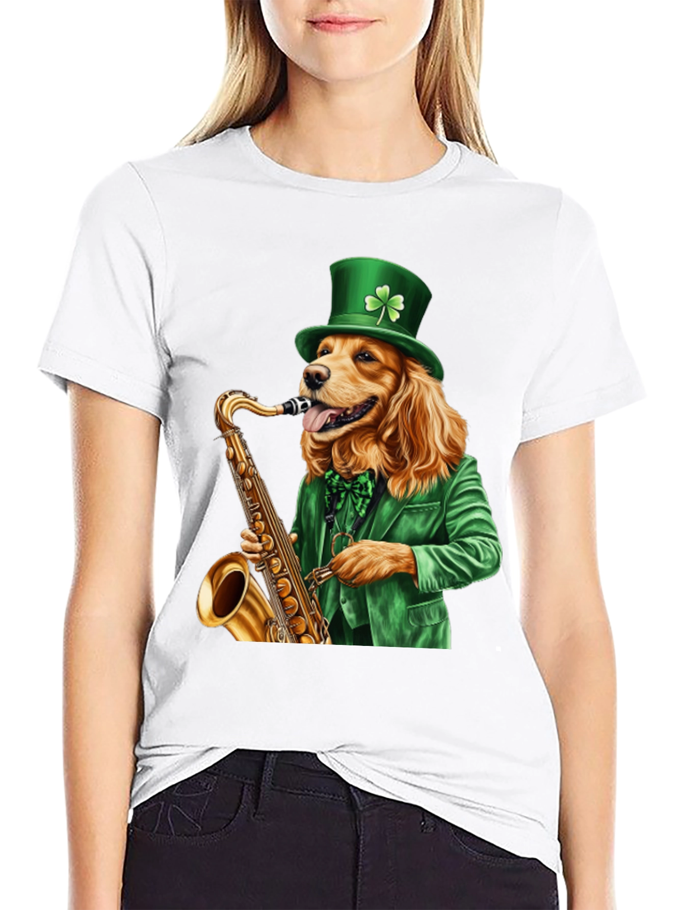 Dog Saxophone St Patricks Day T-Shirt