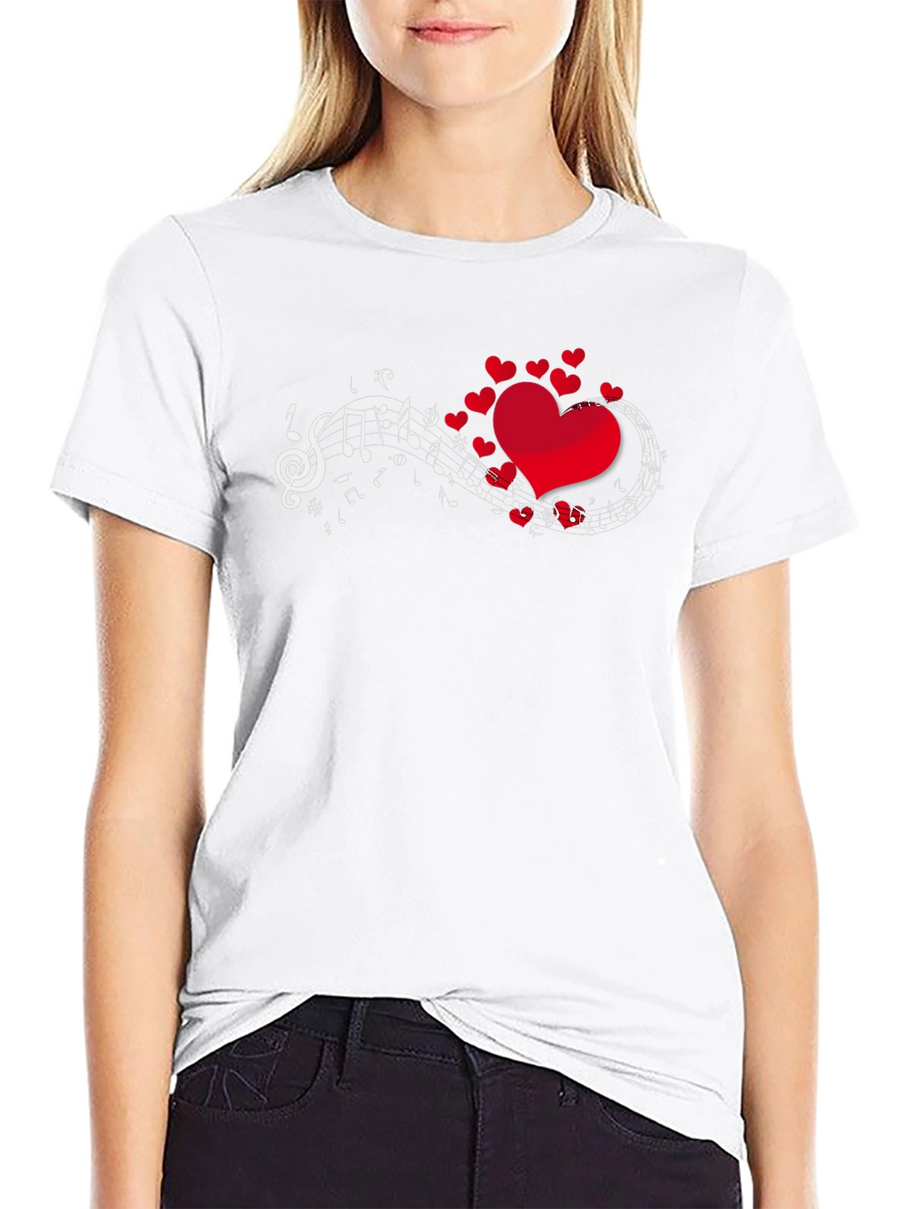 Heart Music Notes Graphic Print T-Shirt