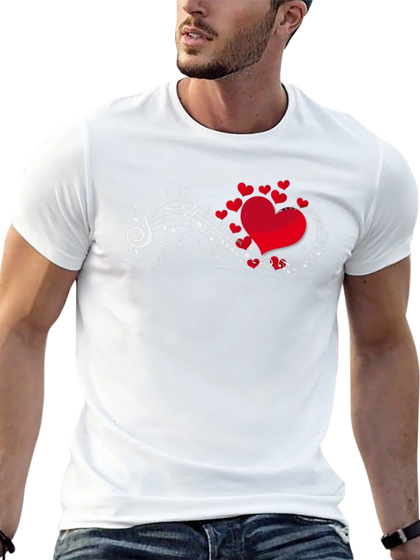 Heart Music Notes Graphic Print T-Shirt