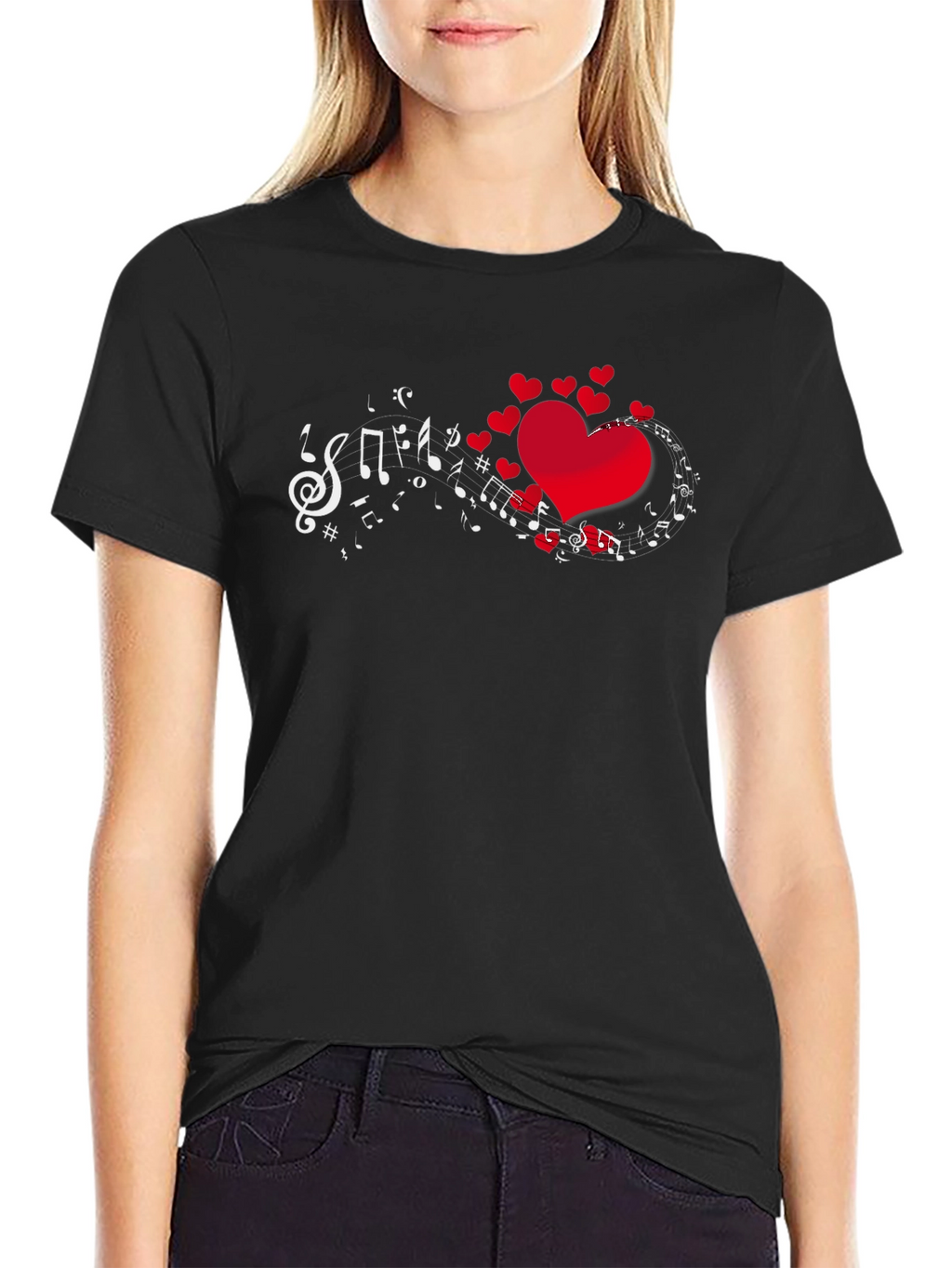 Heart Music Notes Graphic Print T-Shirt