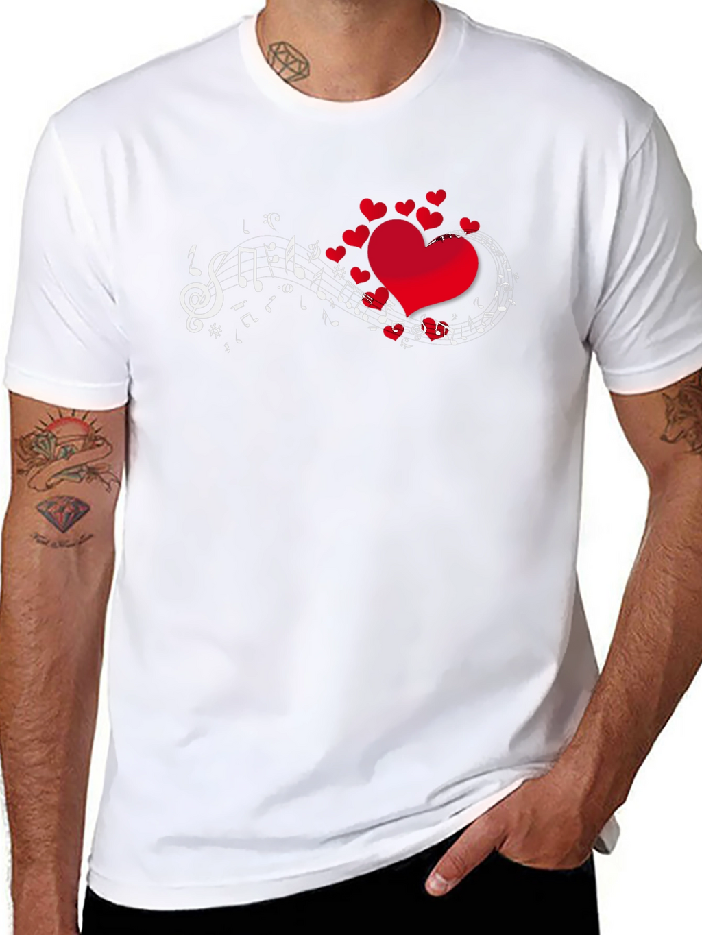 Heart Music Notes Graphic Print T-Shirt