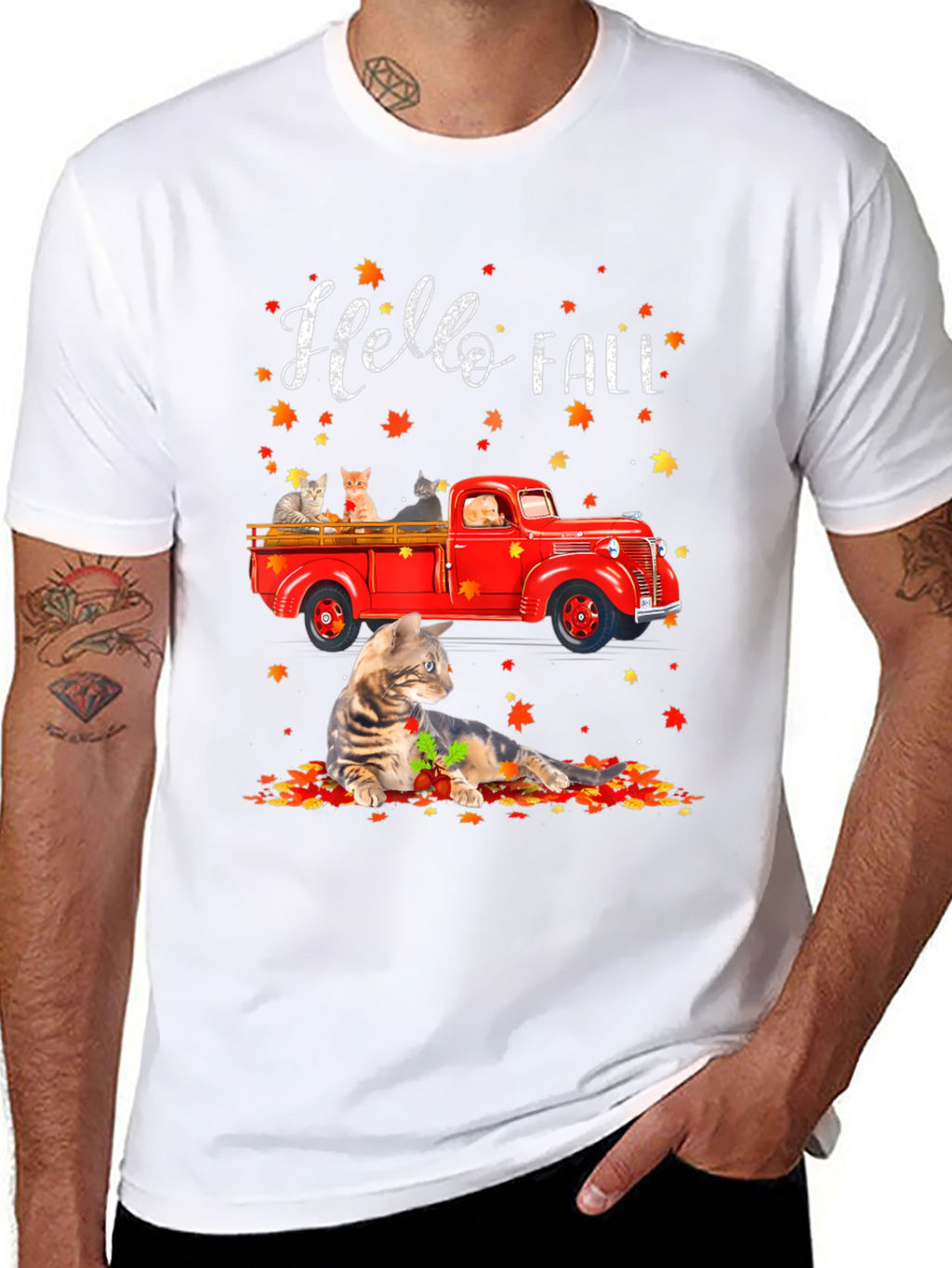 Hello Fall Cat Truck T-Shirt