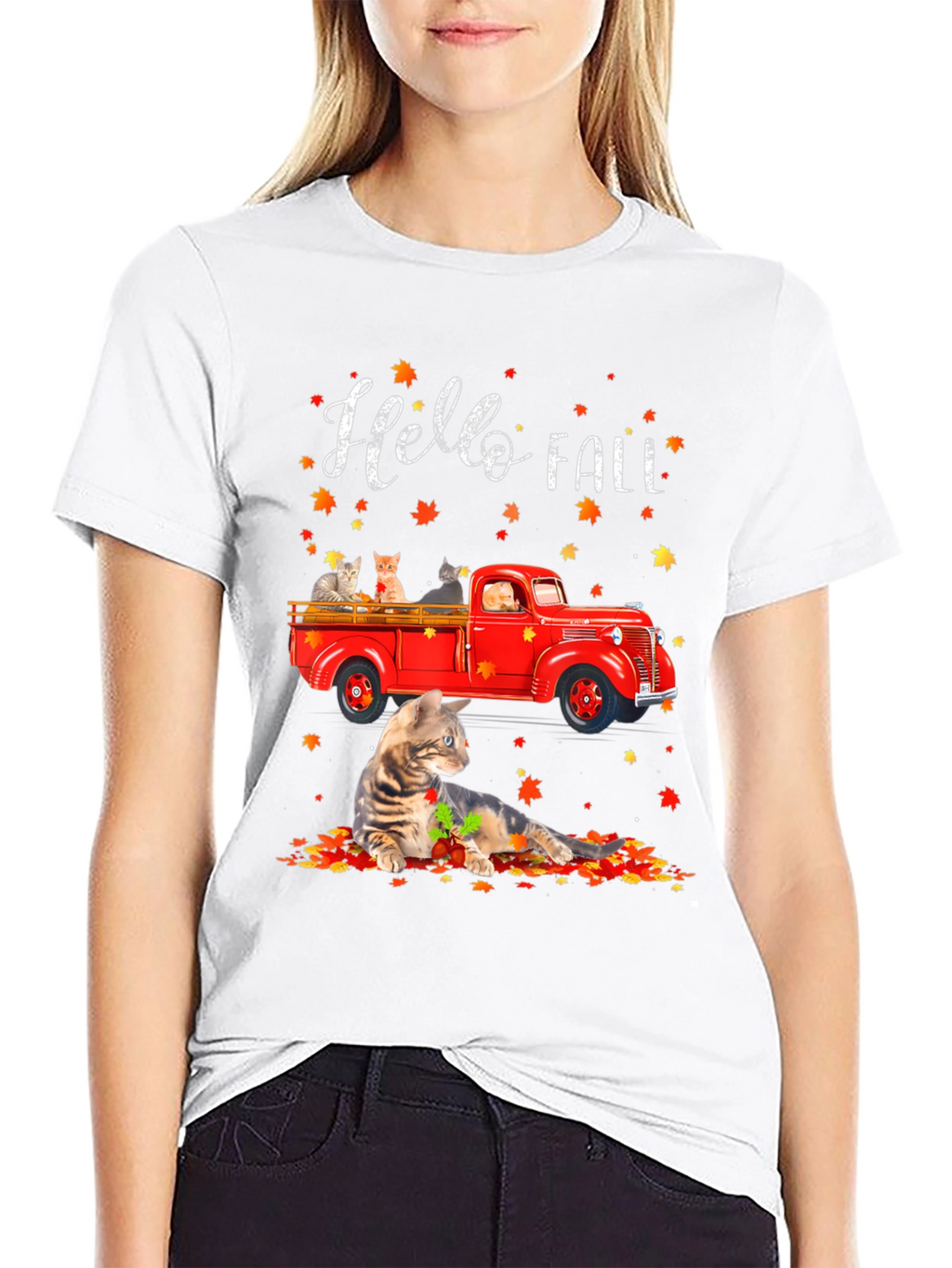 Hello Fall Cat Truck T-Shirt