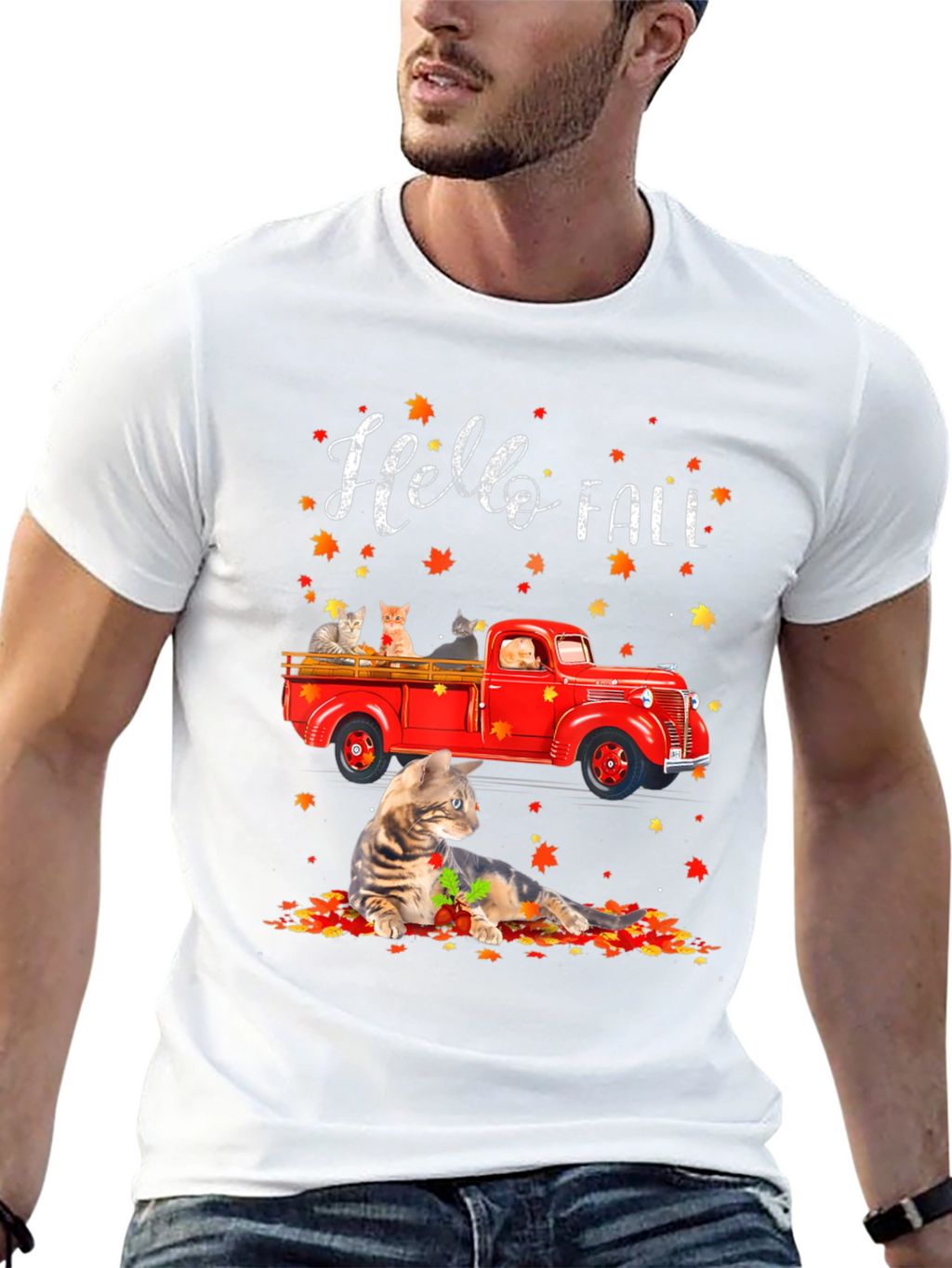 Hello Fall Cat Truck T-Shirt