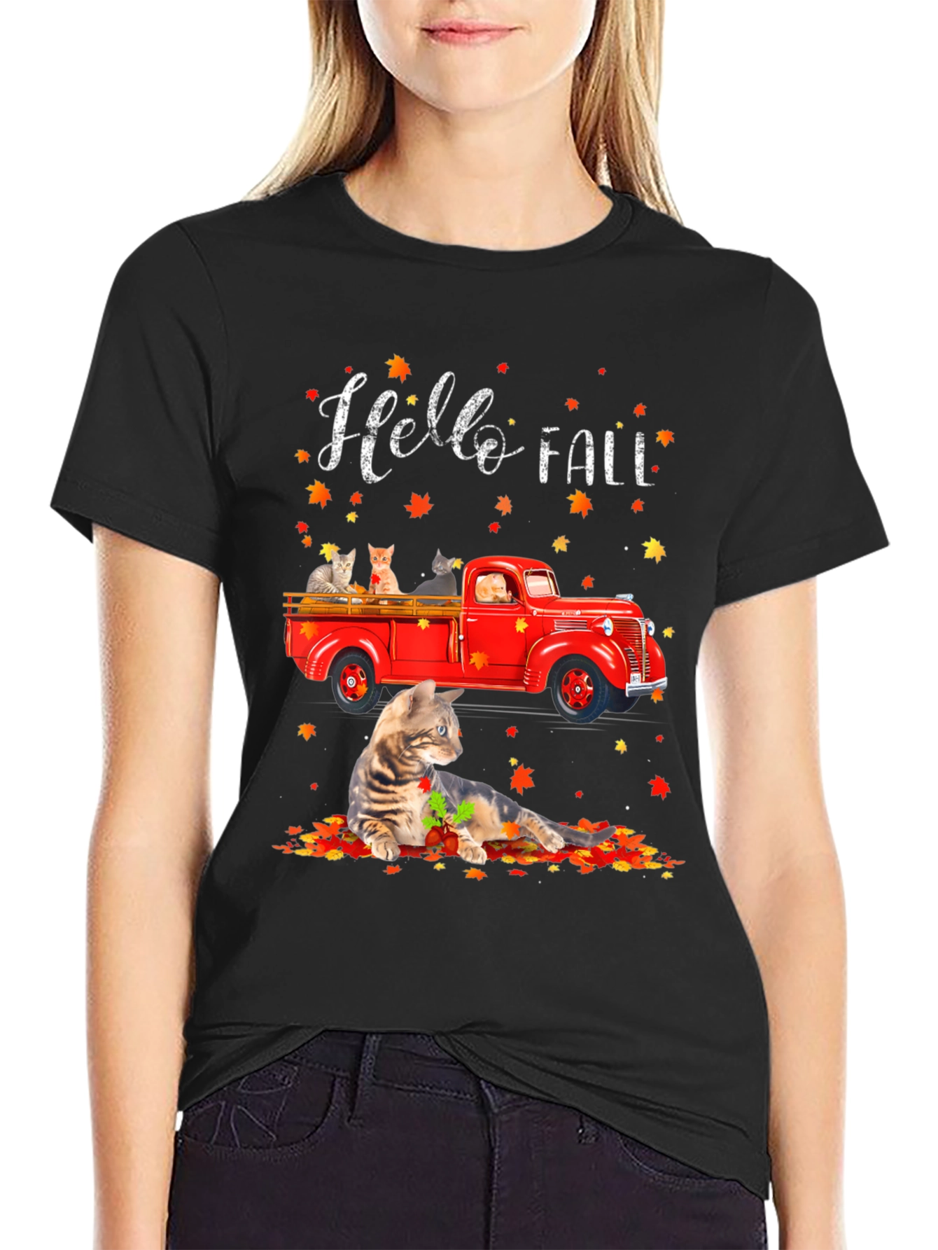 Hello Fall Cat Truck T-Shirt