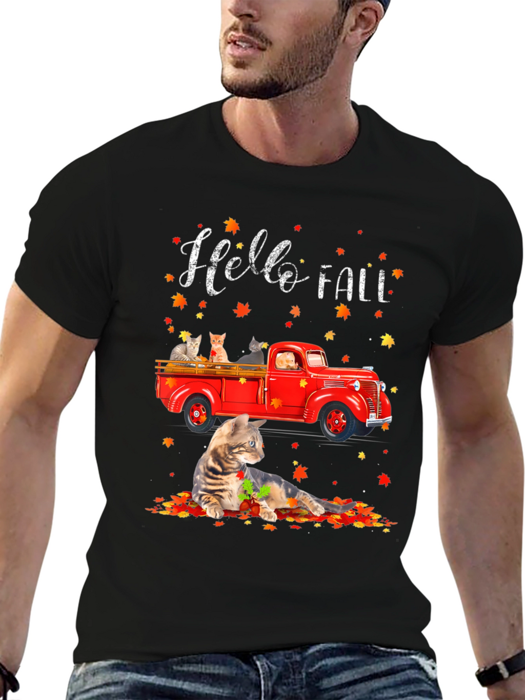 Hello Fall Cat Truck T-Shirt