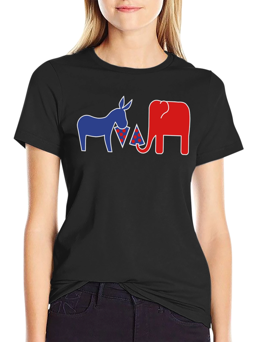 Political Party Animals Pizza Black T-Shirt