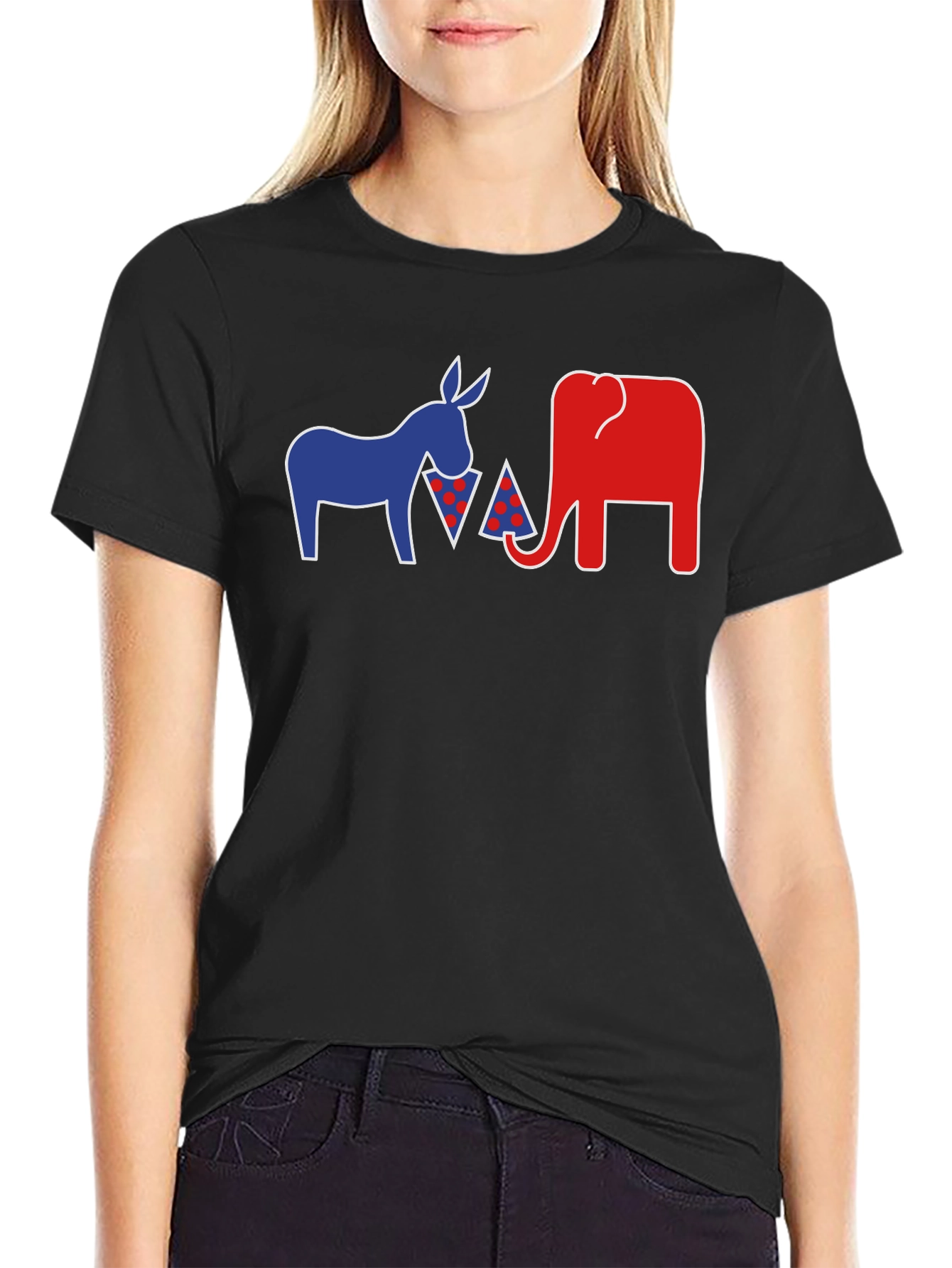 Political Party Animals Pizza Black T-Shirt