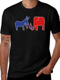Political Party Animals Pizza Black T-Shirt