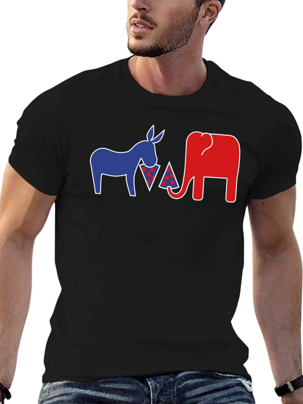 Political Party Animals Pizza Black T-Shirt