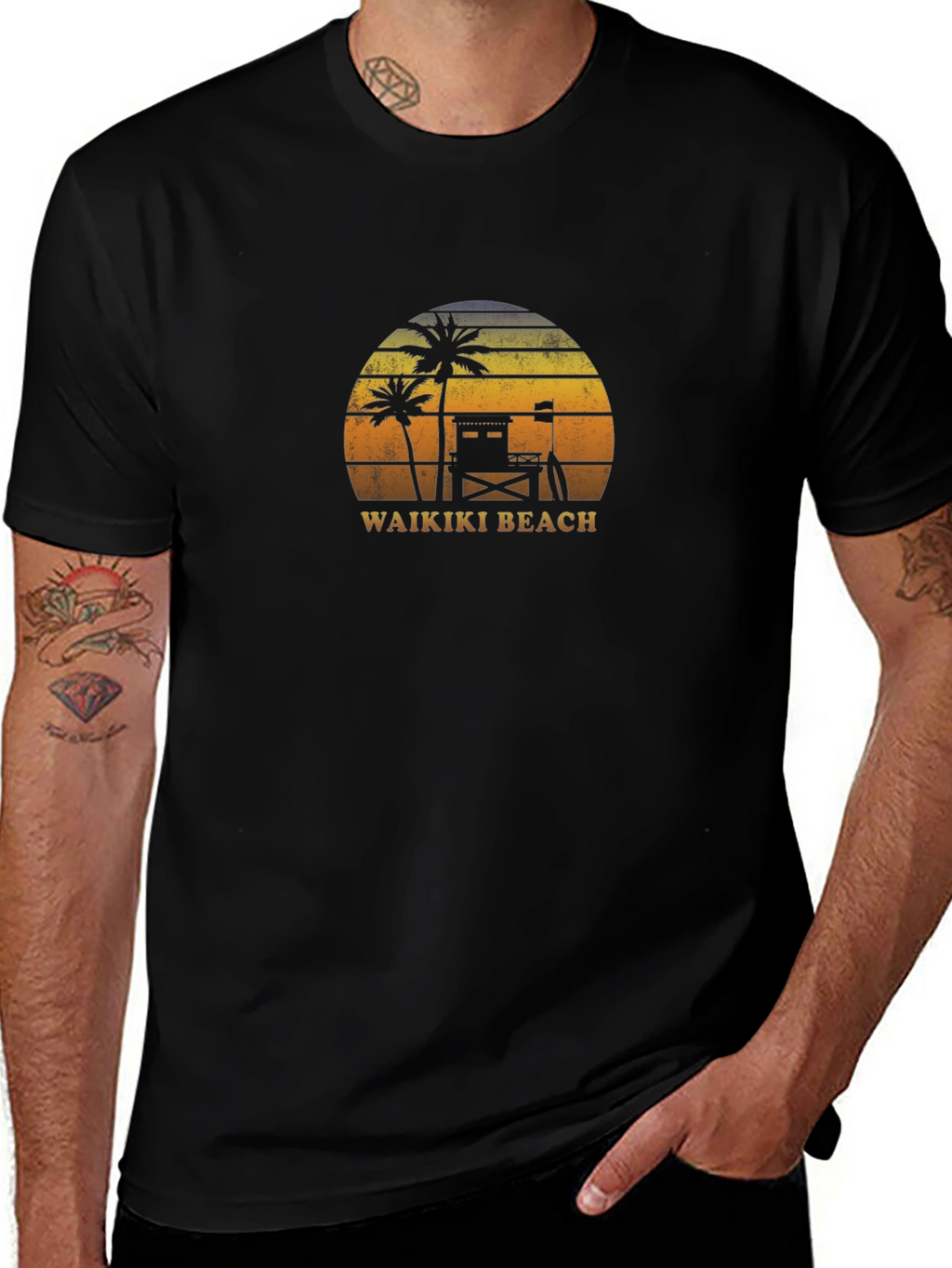 Waikiki Beach Sunset Graphic T-Shirt
