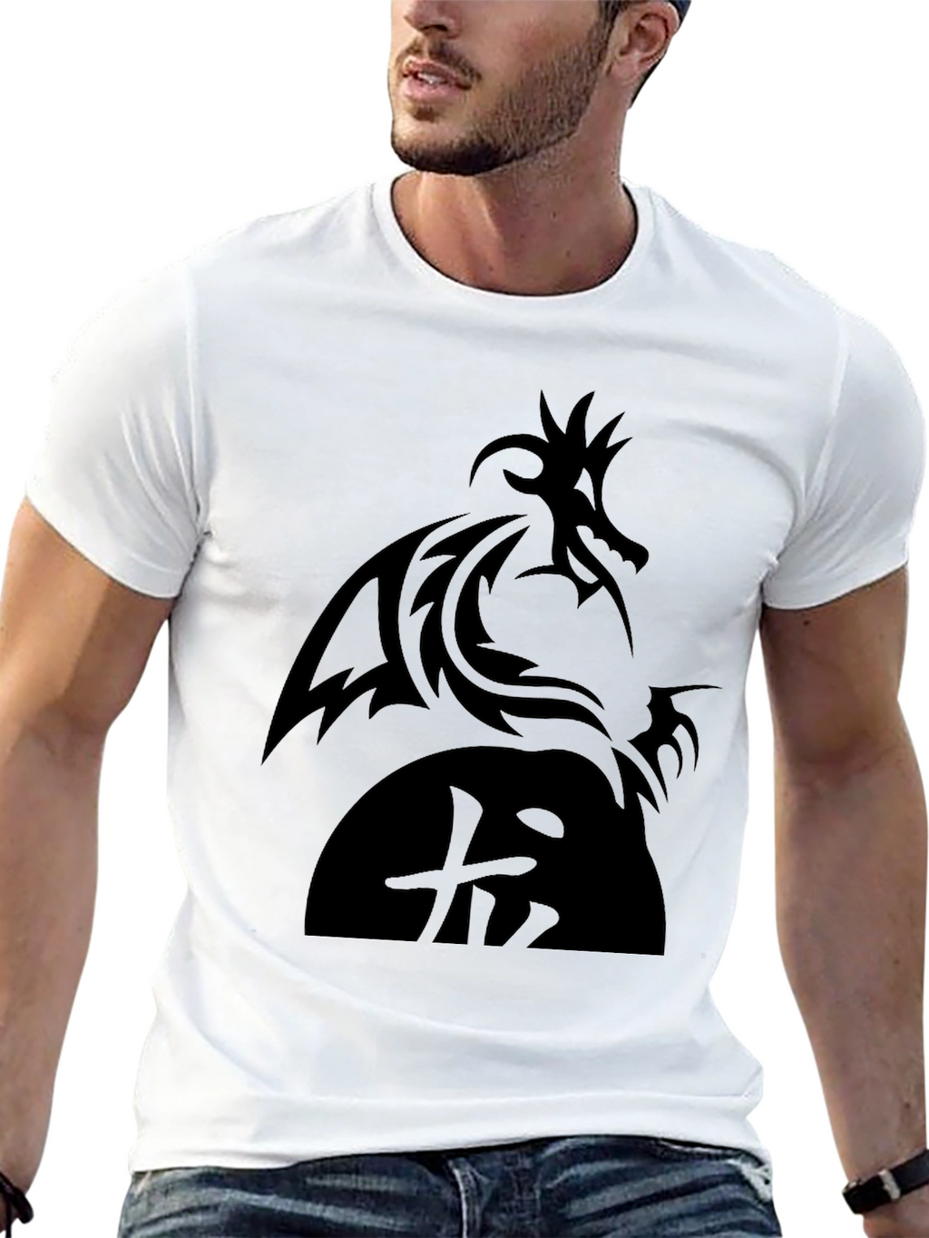 Dragon Graphic Black T-Shirt - Tribal Design