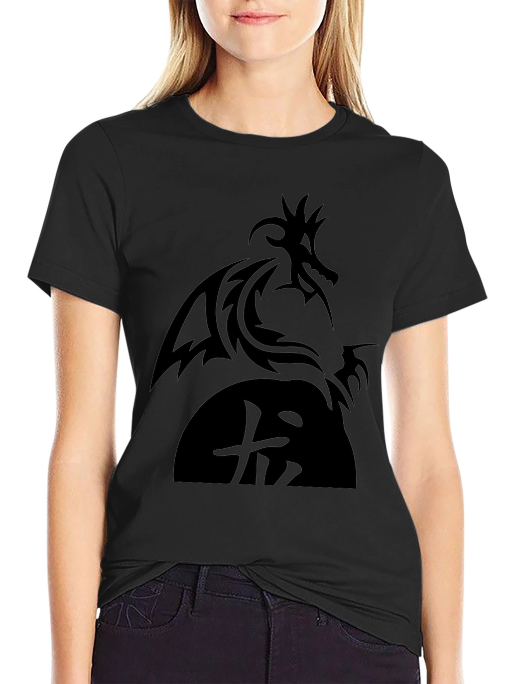 Dragon Graphic Black T-Shirt - Tribal Design